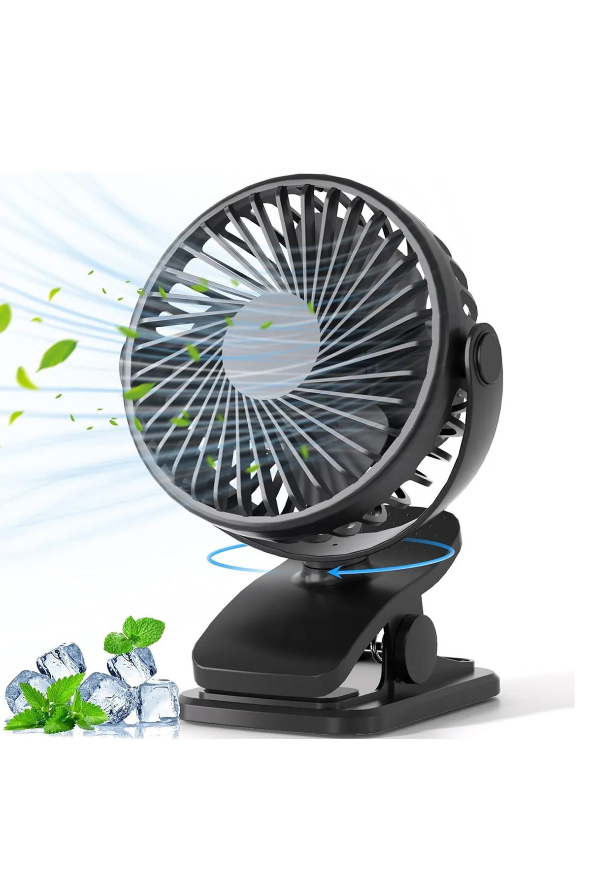 EXENAR Masaüstü Şarjlı Mandallı 360° Dönen Mini Fan Vantilatör Şarjlı Klipsli Soğutucu 3 Kademe 8000 RPM