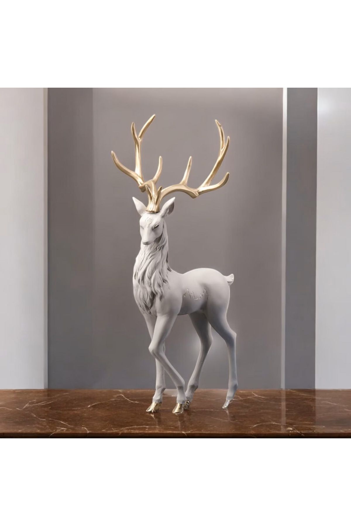 homelifestyle Home Serisi Resin Geyik Heykeli - Açık Gri & Altın Sarı (5 * 15 * 35 CM)