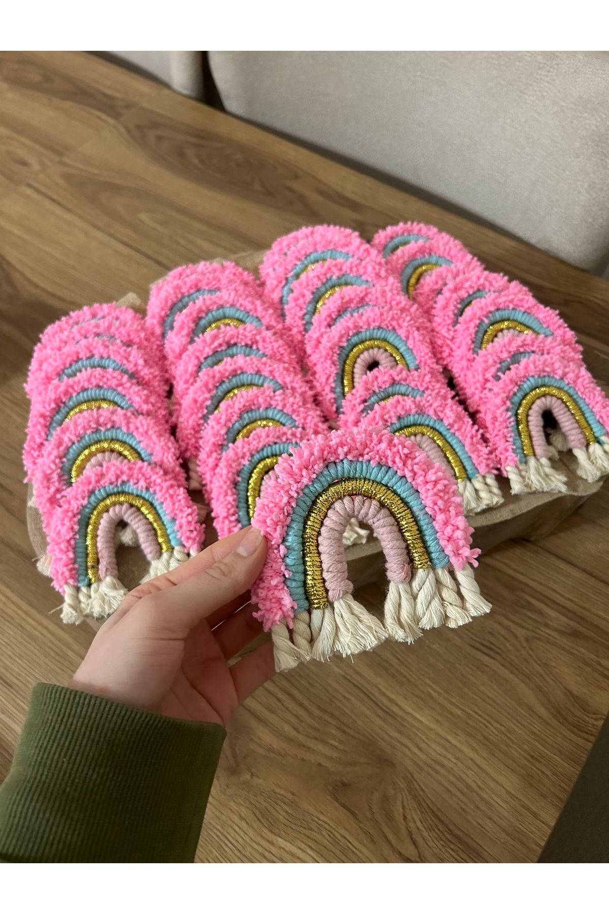 RENKLİ TASARIMLAR GÖKKUŞAĞI ANAHTARLIK pembe