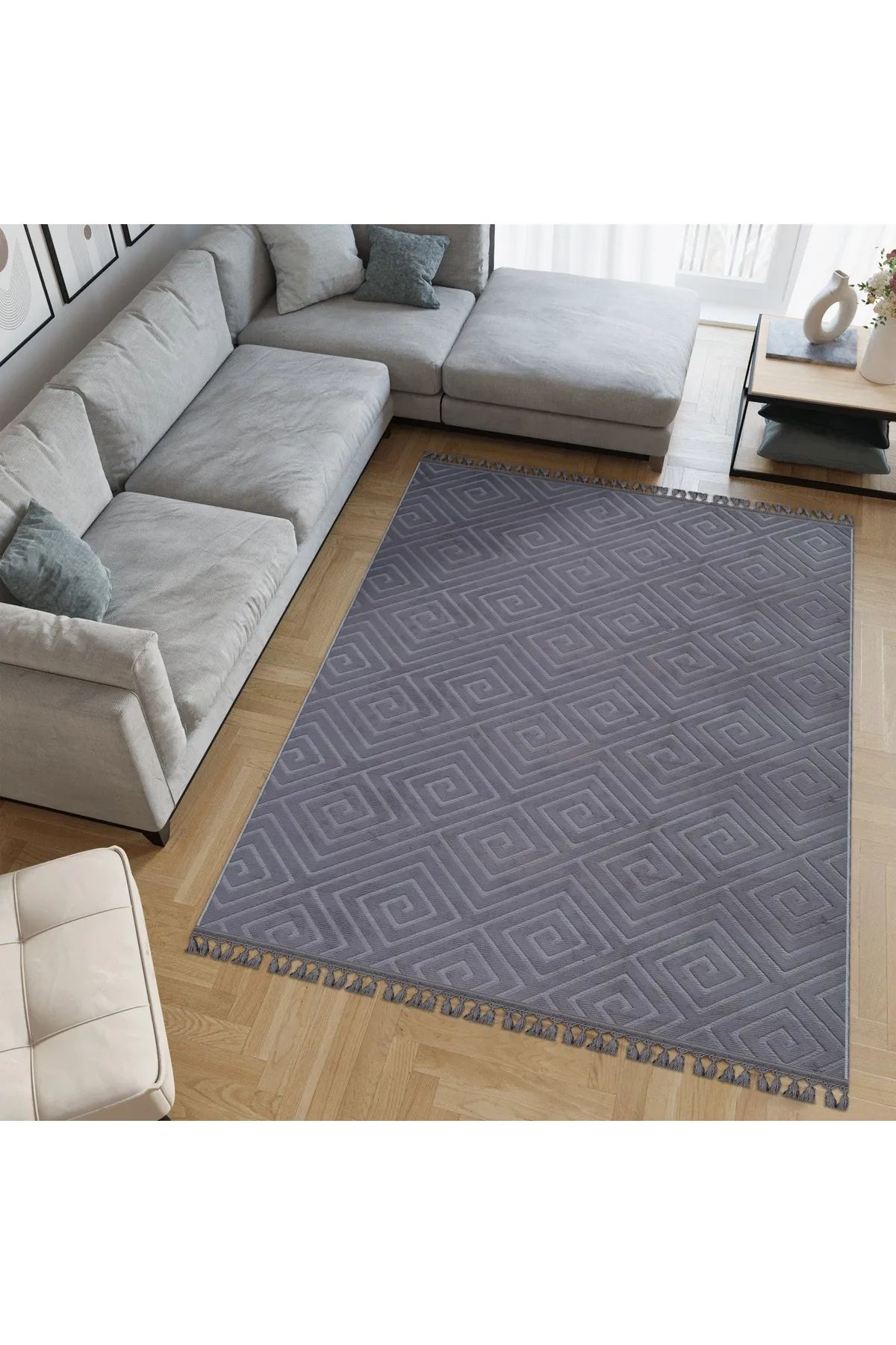 SerenitaHome Yıkanabilir Kaymaz Taban Modern Ve Şık Antrasit Salon Oturma Odası Mutfak Koridor Halısı