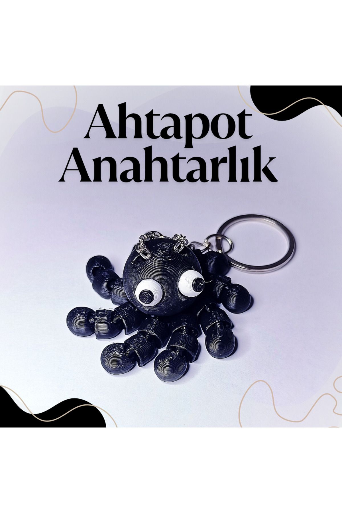 Doğal Tasarım Sevimli Ahtapot Anahtarlık-Siyah Renk 3D Baskı