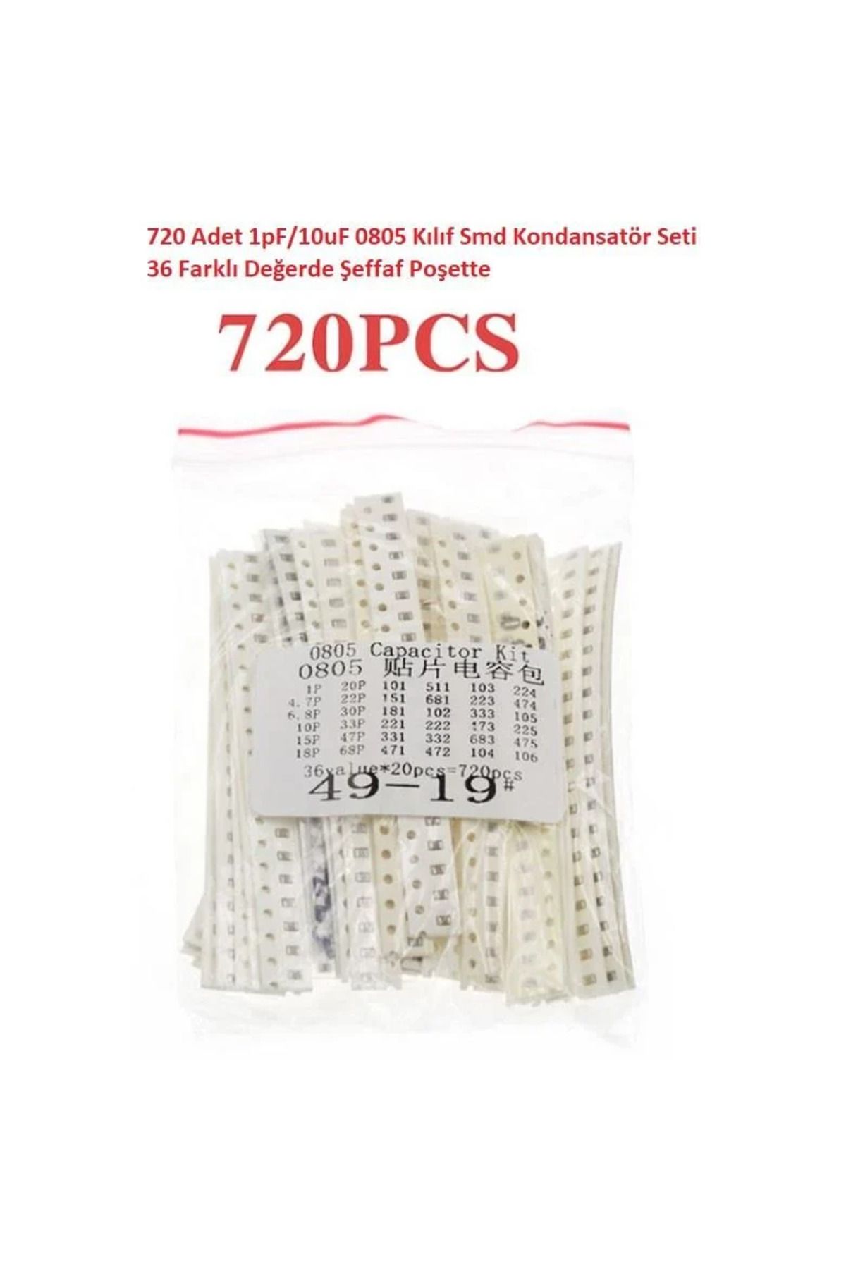 Arduino 720 Adet 1pF/10uF 0805 Kılıf Smd Kondansatör Seti 36 Farklı Değerde Şeffaf Poşette