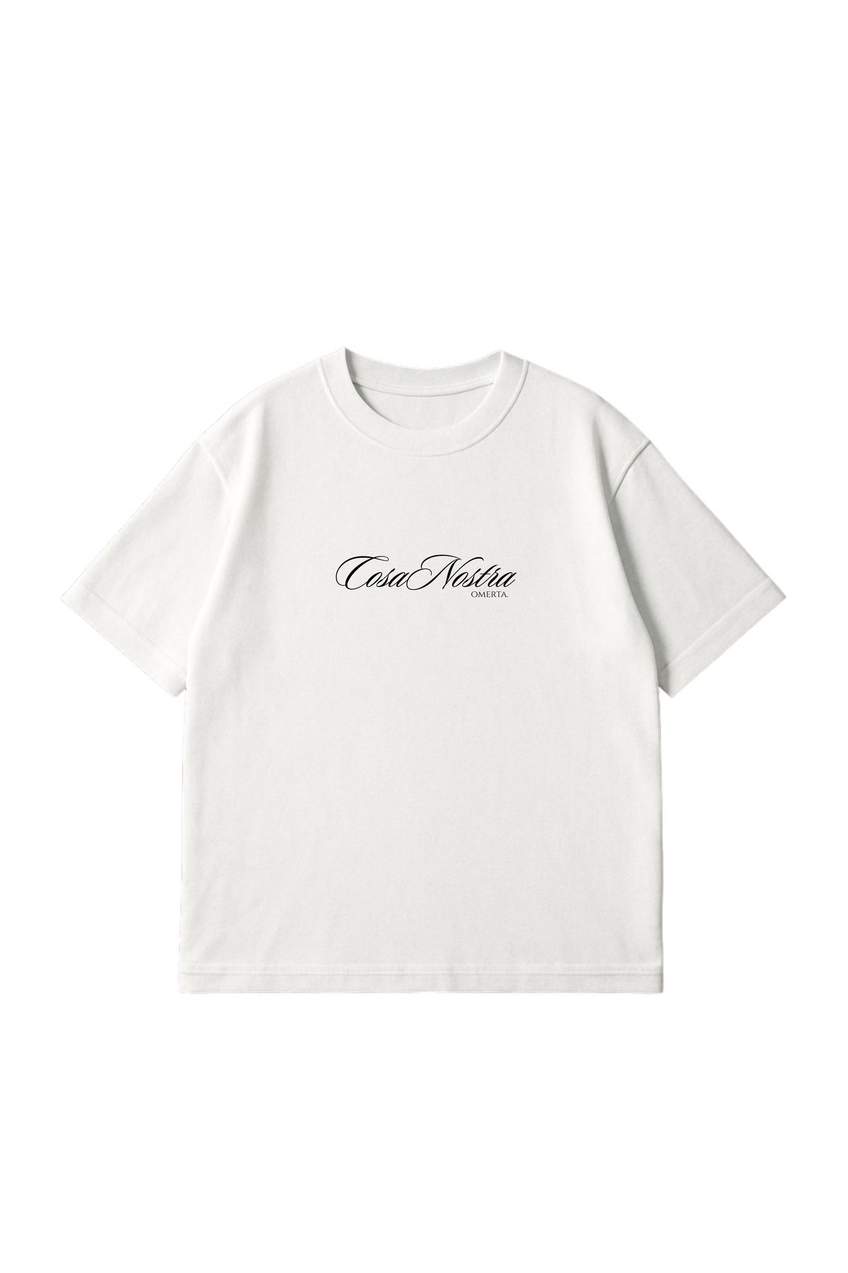 COSA NOSTRA Omerta Yazılı Unisex Oversize Beyaz Tişört %100 Pamuk Süprem Kumaş