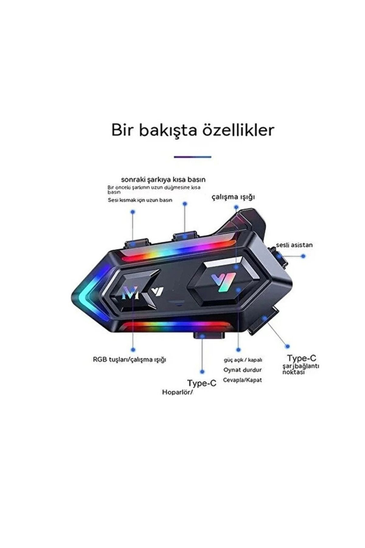 Serreha Motosiklet RGB Işıklı İntercom Kask kulaklık BT5.3 Stereo Su Geçirmez Kulaklık
