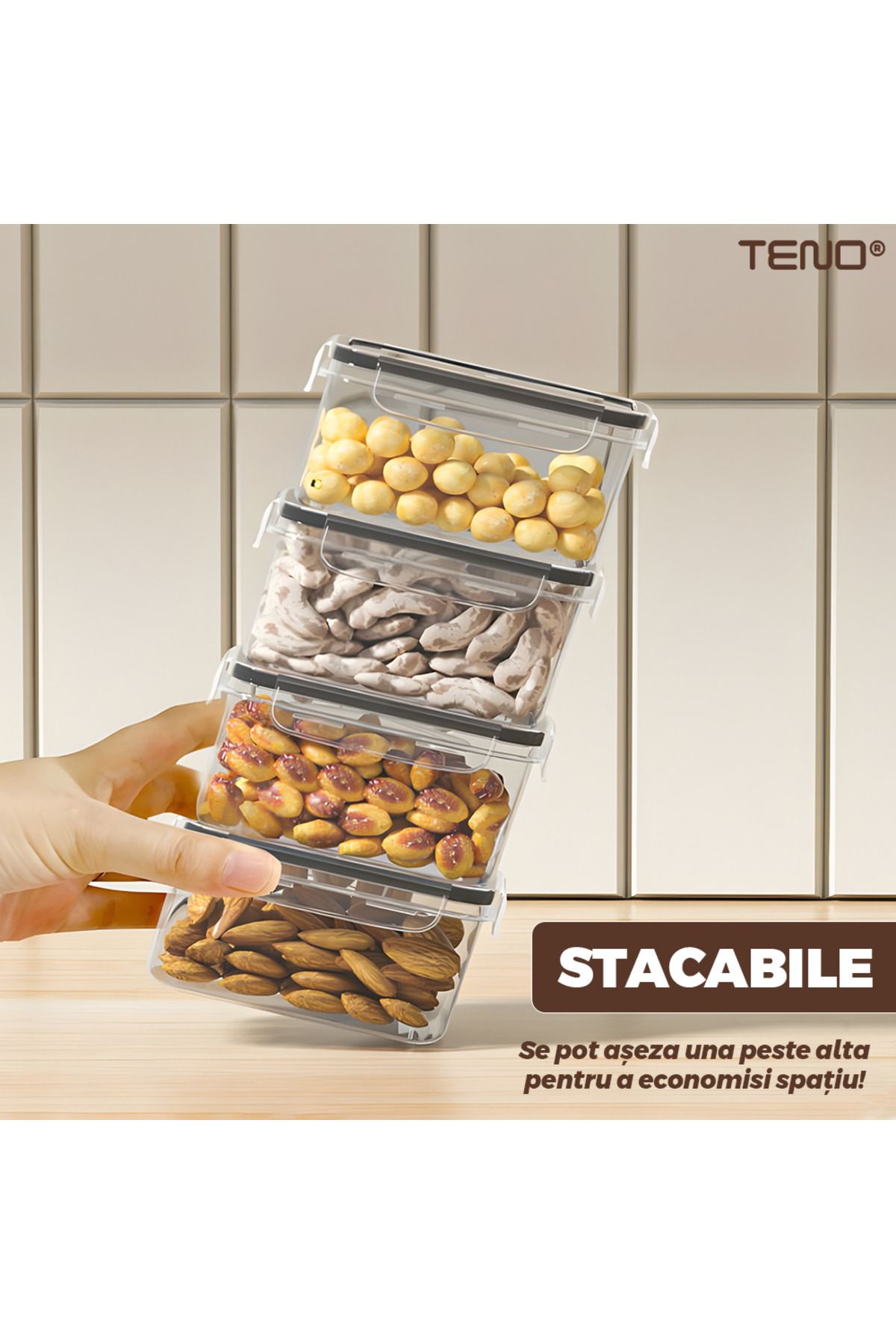 Teno-Set 24 Recipiente pentru Depozitare Alimentara Teno®, fara BPA, diverse dimensiuni, transparent 6