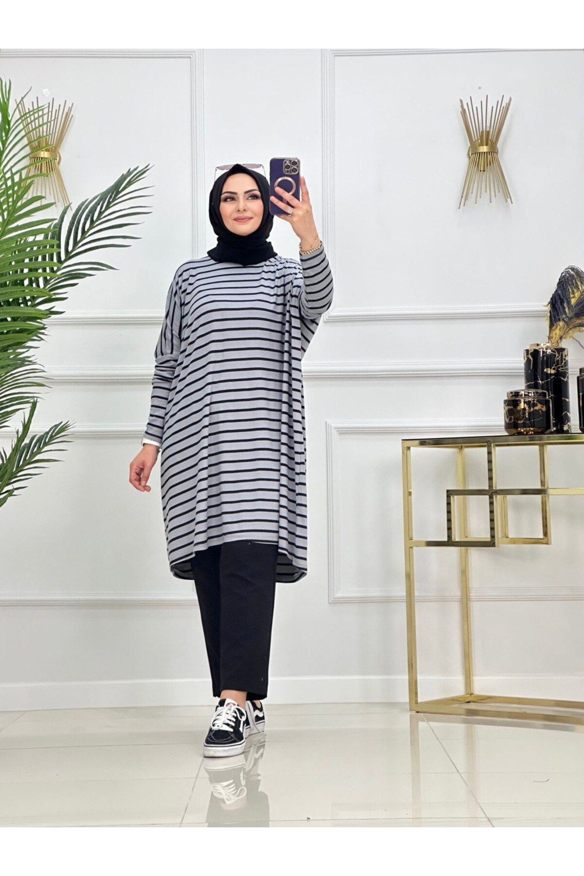 Enans Design Kadın Tesettür Çizgili Tunik