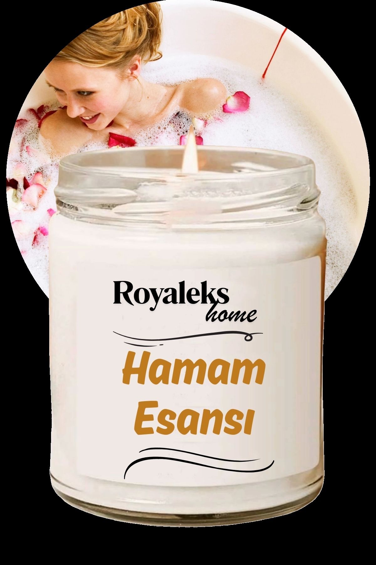Royaleks Doğal Özel Seri Kokulu Dekoratif Kavanoz Mum 210 cc - Hamam Esansı - RYL