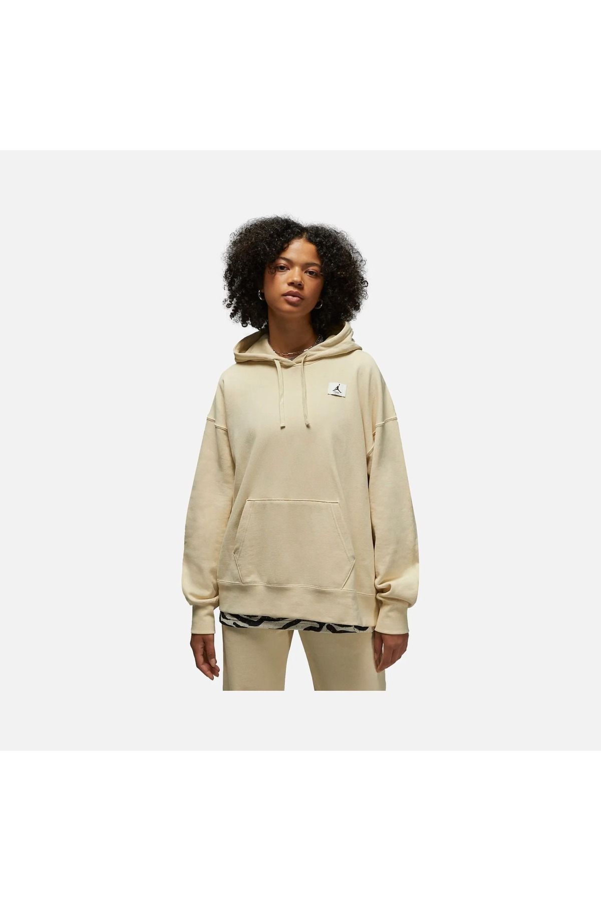 Nike Jordan Flight Fleece Hoodie Kadın oversize Bol Kesim pamuklu kapüşonlu bej Sweatshirt dq4603-234