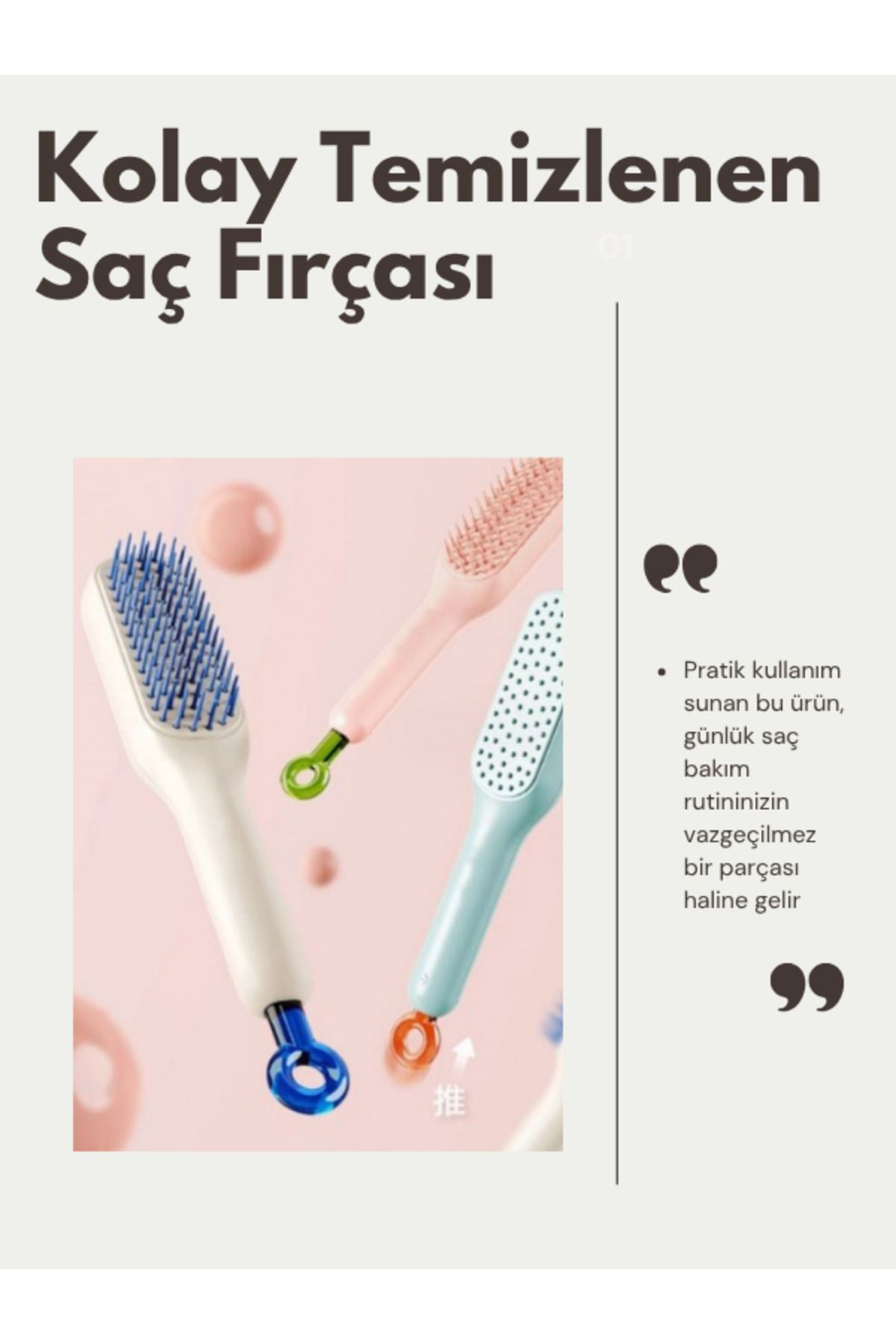 BEYZANA Kolay Temizlenen Saç Fırçası