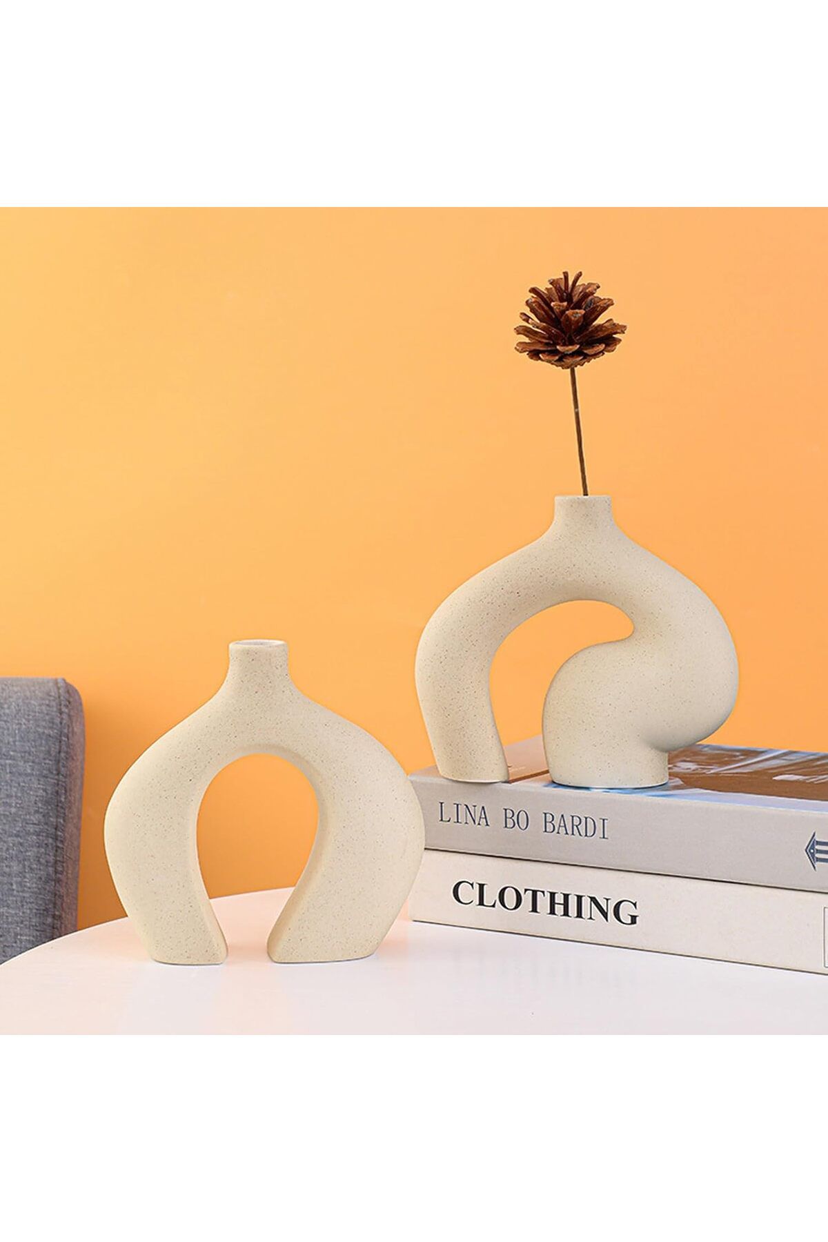 Generic-White Ceramic Vases Set of 2, Irregular Modern Pampas Flower Vase, Matte Minimalist Nordic Boho Ins 9