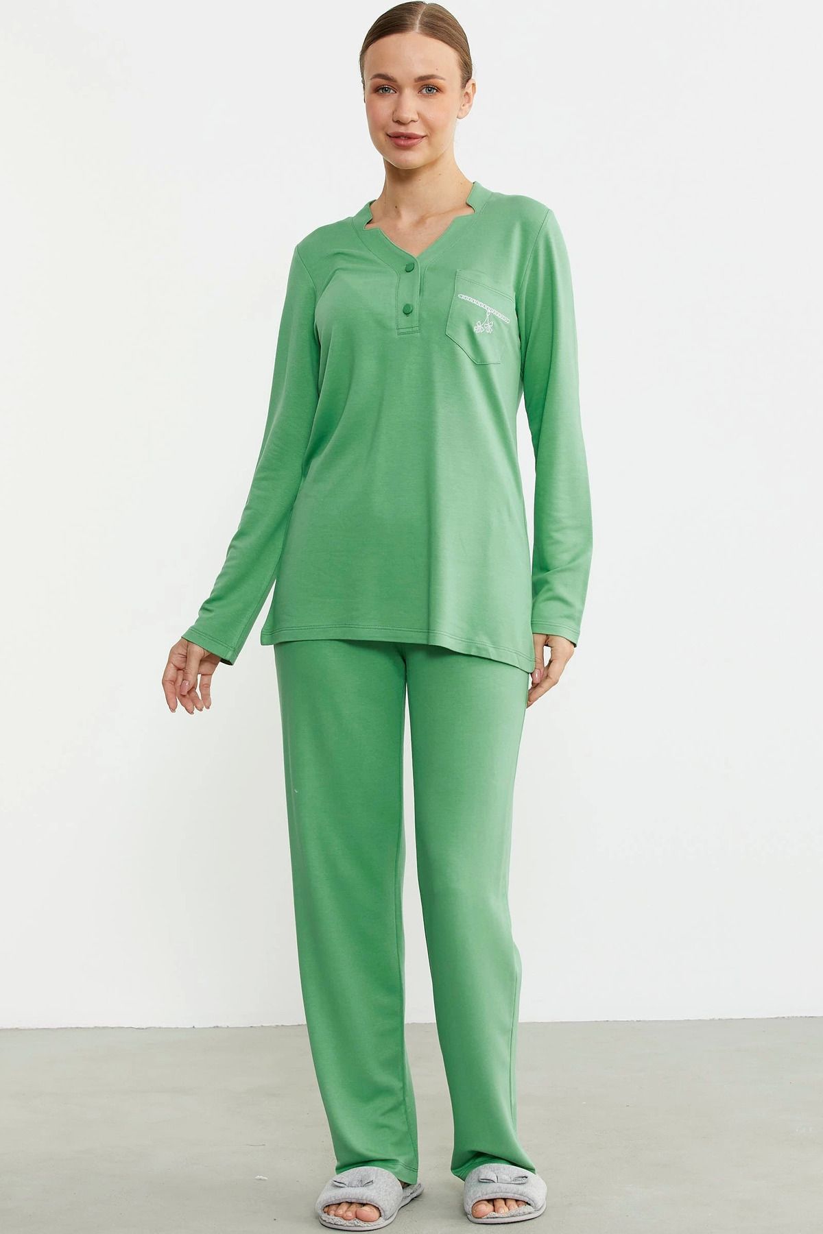 İnci Label Sementa 76438 Yarım Düğmeli Cep Detaylı Pijama Takım