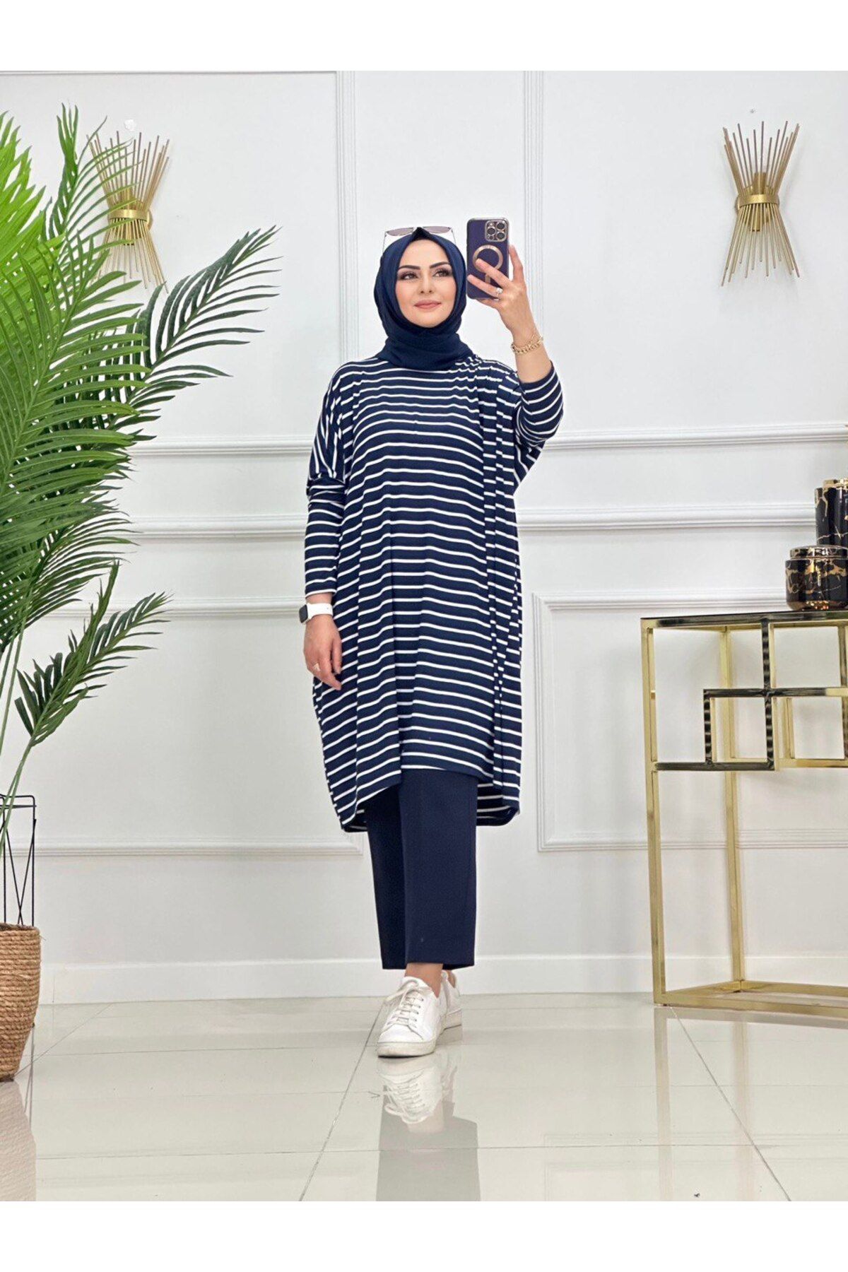 Enans Design Kadın Tesettür Çizgili Tunik