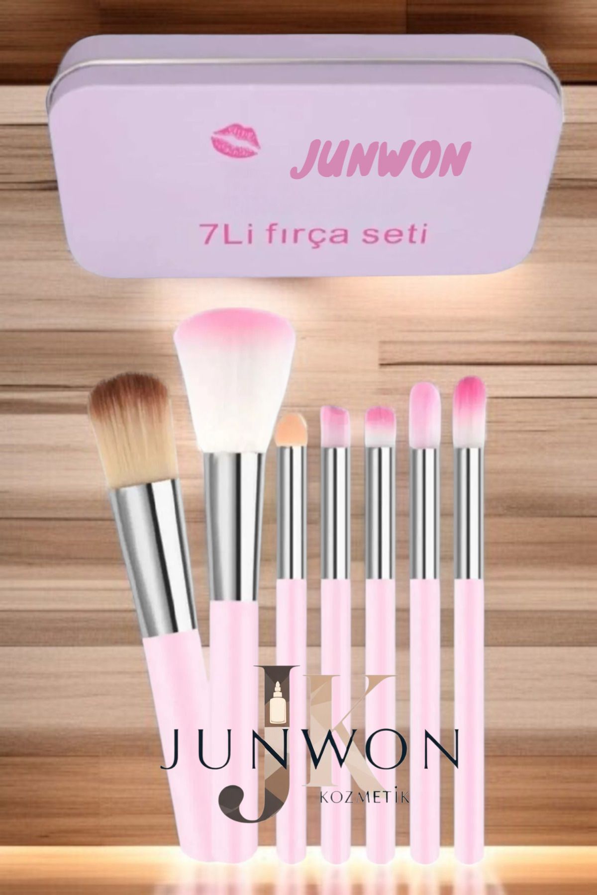 junwon Metal Kutulu Pembe 7'li Fırça Seti