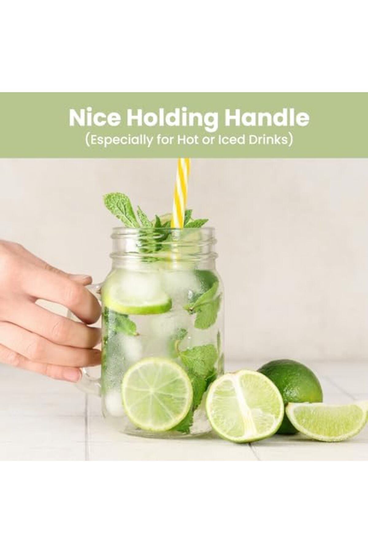Generic-16oz Glass Mason Jar Set of 6 with Lids and Straws - Mason Jars with Handles for Cold Drinks 6