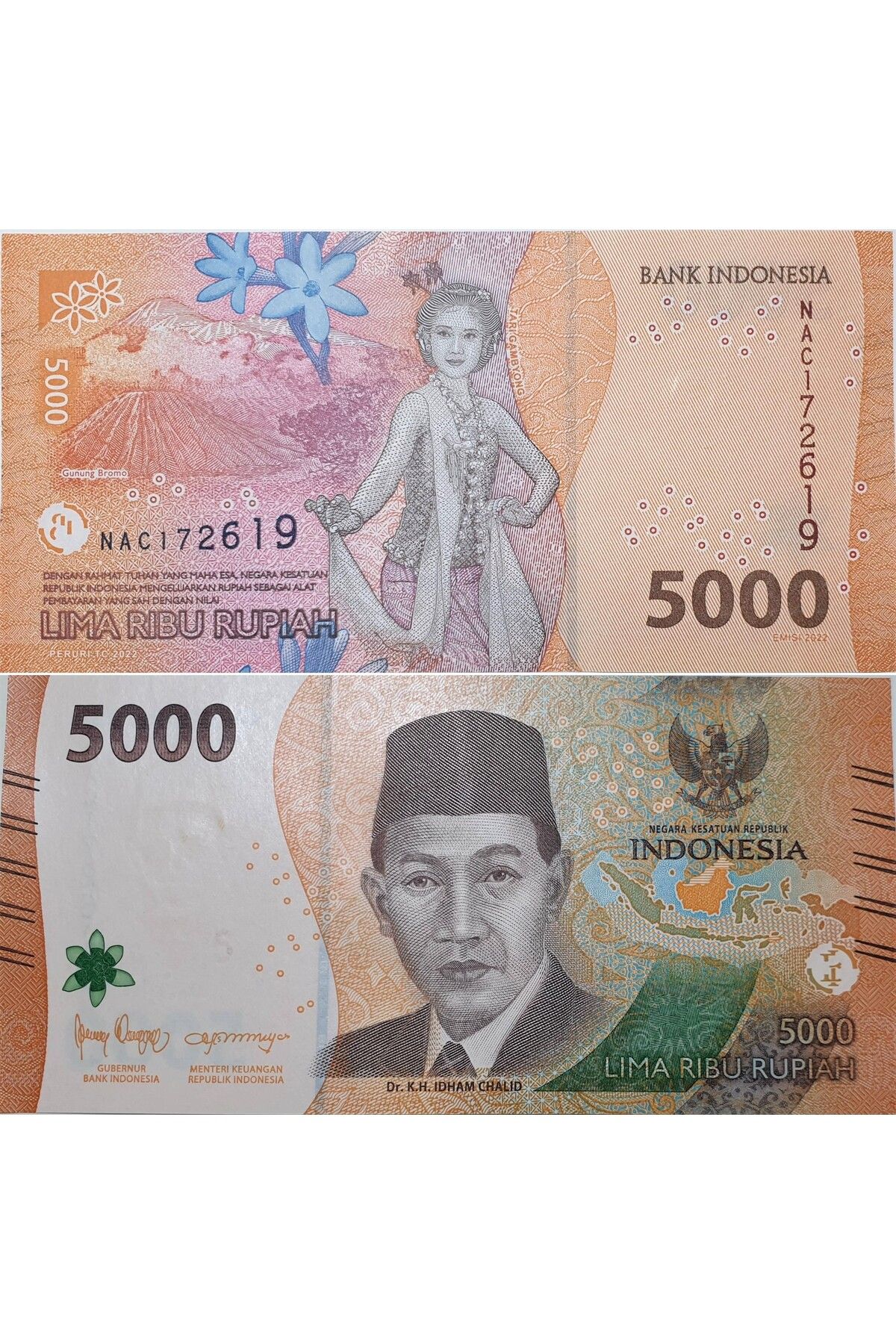 Banknoting ENDONEZYA 5000 RUPİAH 2022 YENİ EMİSYON. ÇİL KONDİSYON.