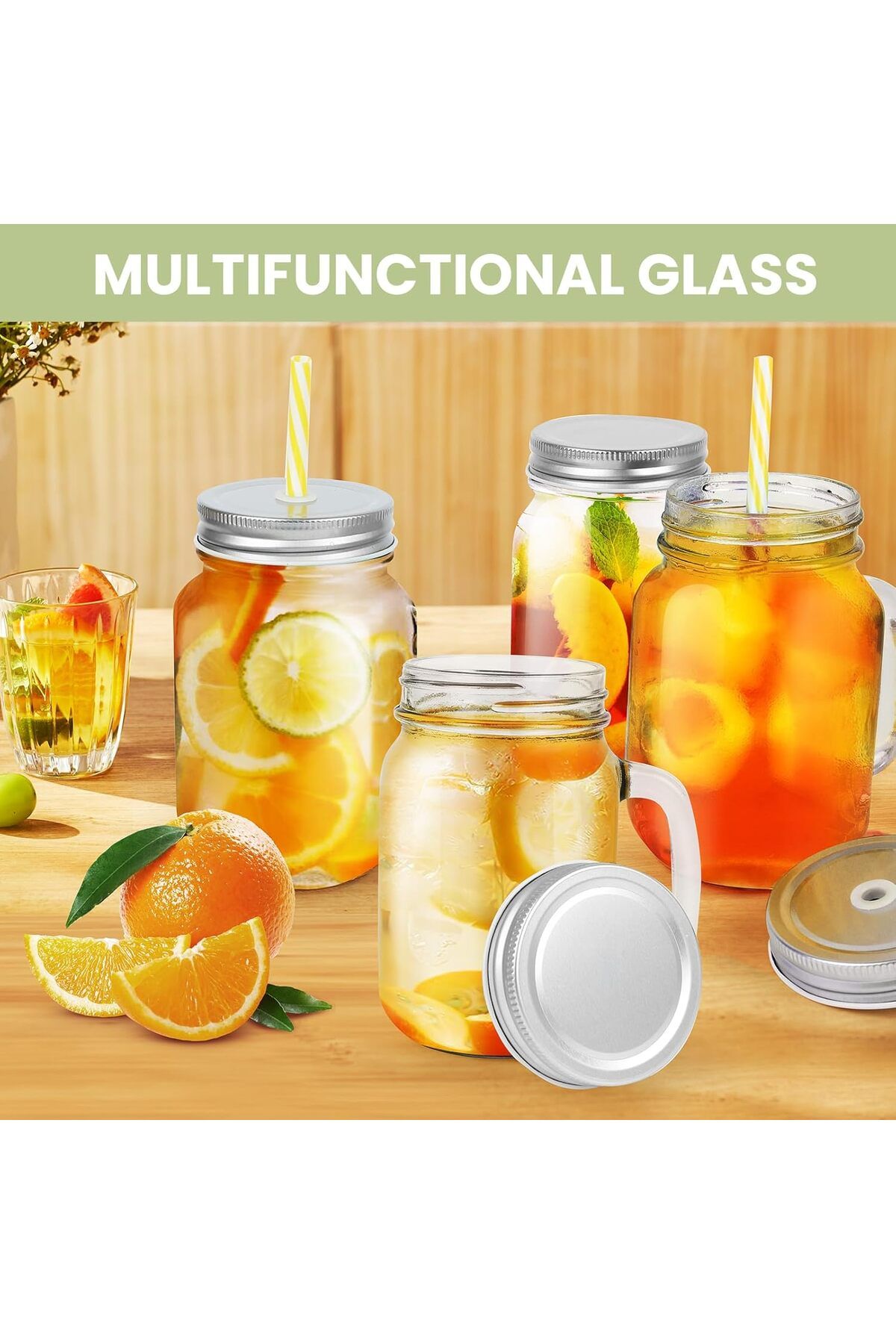 Generic-16oz Glass Mason Jar Set of 6 with Lids and Straws - Mason Jars with Handles for Cold Drinks 7