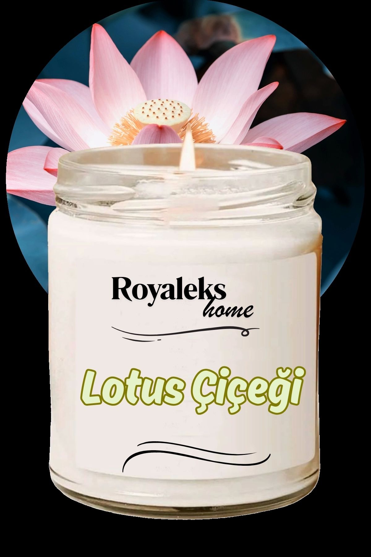 Royaleks Doğal Özel Seri Kokulu Dekoratif Kavanoz Mum 210 cc - Lotus Esansı - RYL