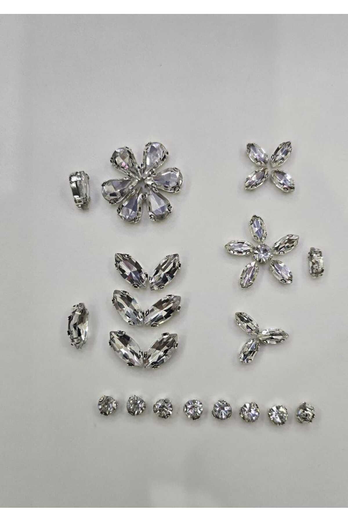 nano moda Karışık Şekilli Kristal Dikme Kasalı Taş Seti 200 ADET