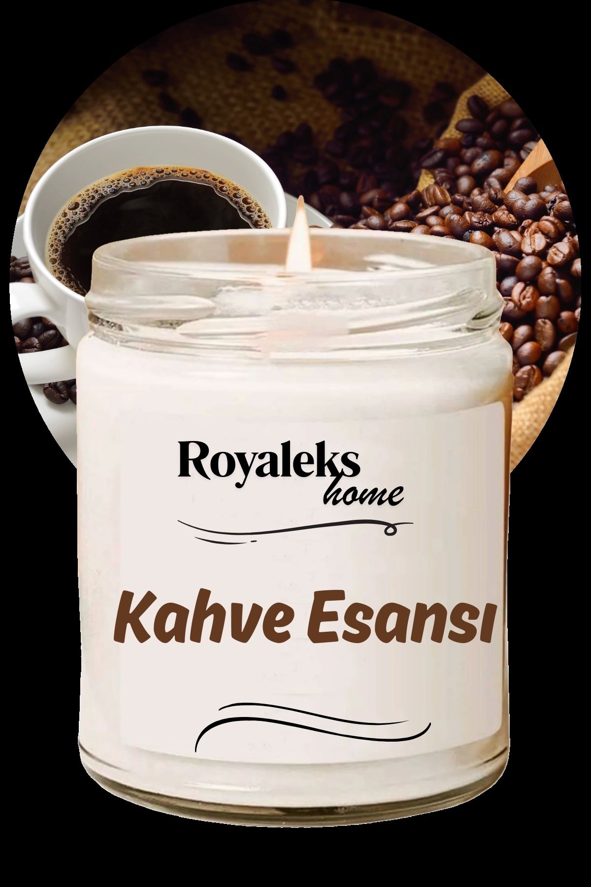 Royaleks Doğal Özel Seri Kokulu Dekoratif Kavanoz Mum 210 cc - Kahve Kokusu Esansı - RYL