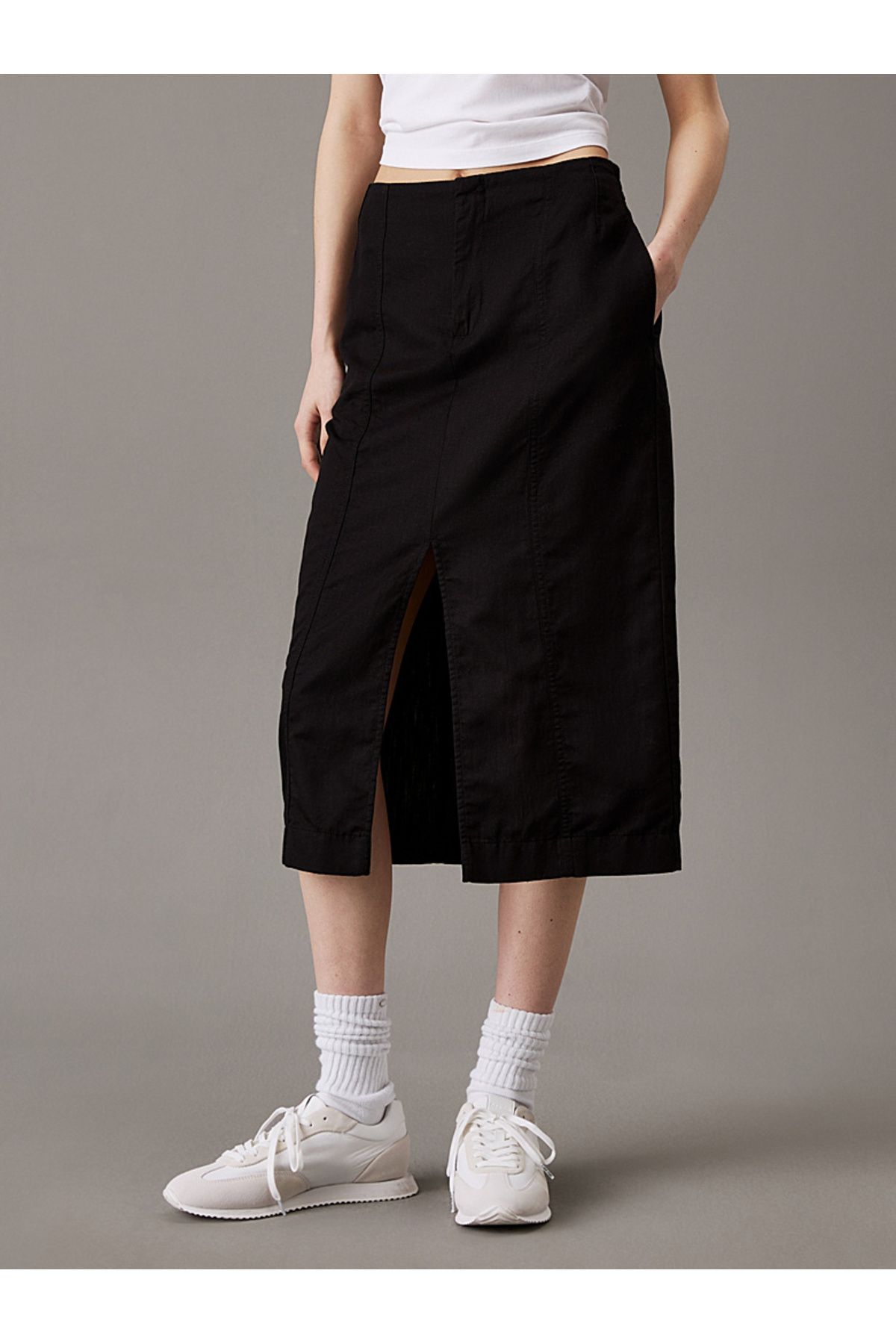 Calvin Klein Cotton Linen Twill Midi Skirt
