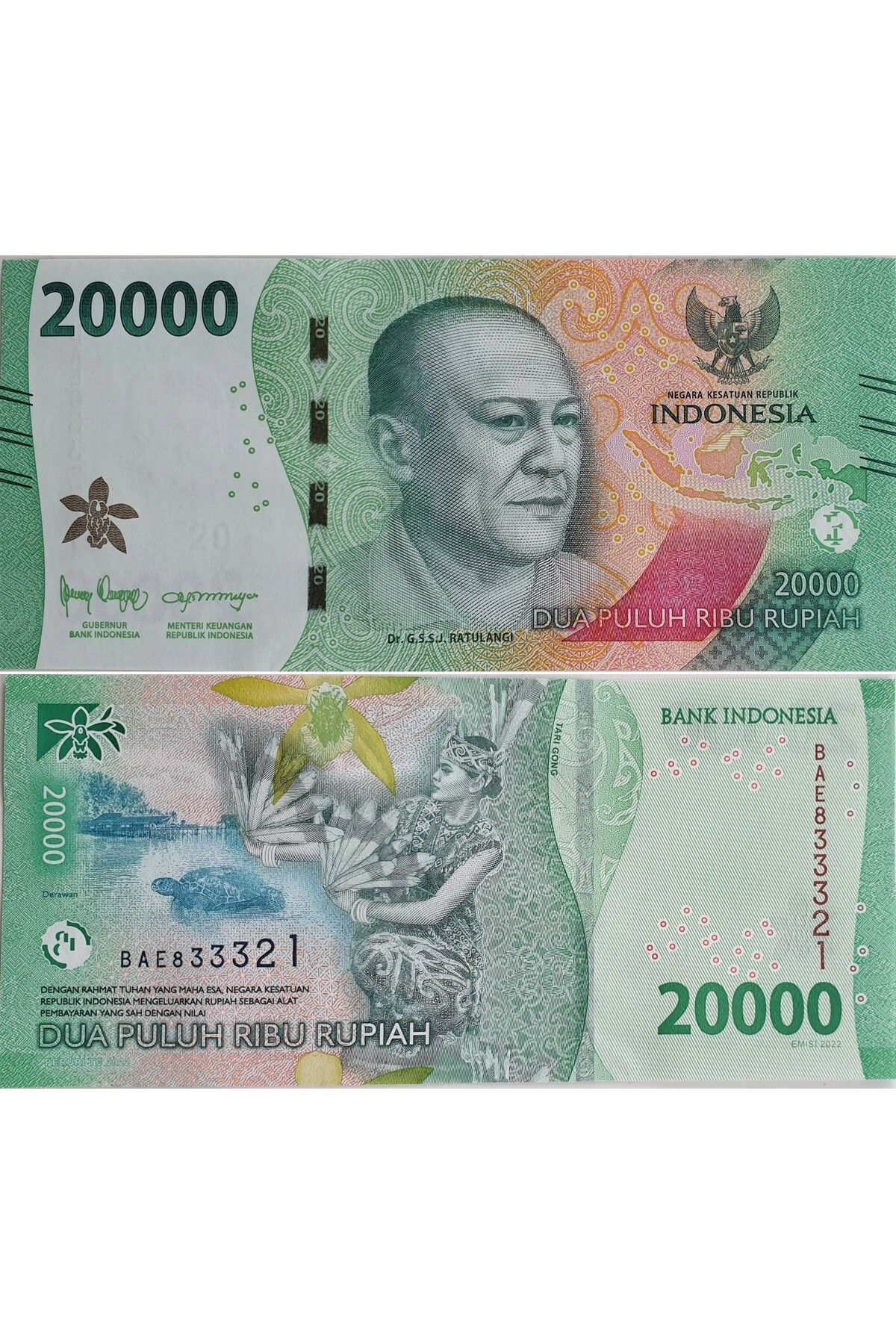 Banknoting ENDONEZYA 20.000 RUPİAH 2022 YENİ EMİSYON. ÇİL KONDİSYON.