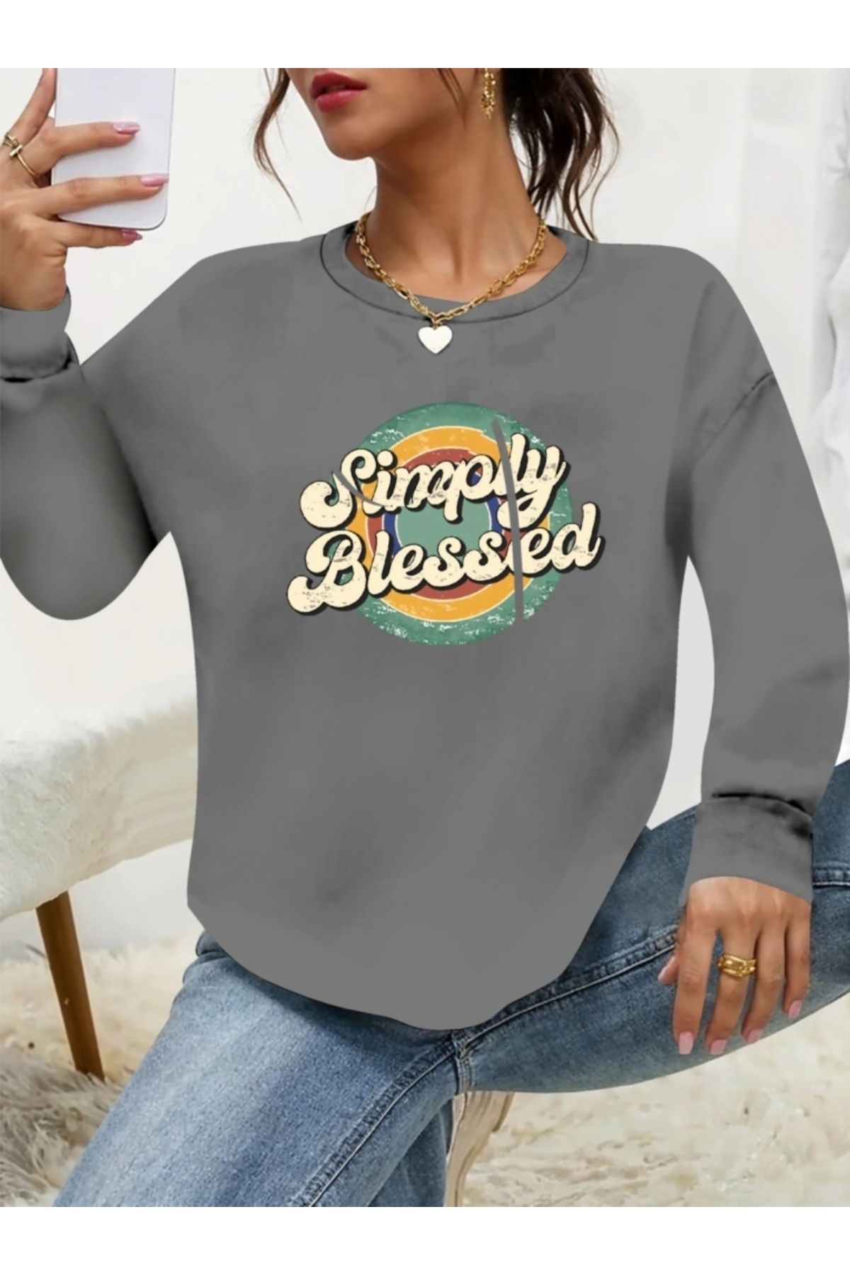 Butik Kadın Uzun Kollu Bisiklet Yaka Viskon Iki Iplik Bluz
