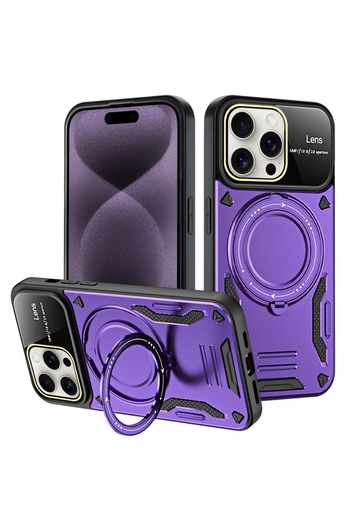 Rivor Apple iPhone 16 Pro Uyumlu Kılıf Kamera Lens Korumalı Magsafe Destekli Manyetik Halka Standlı Kapak