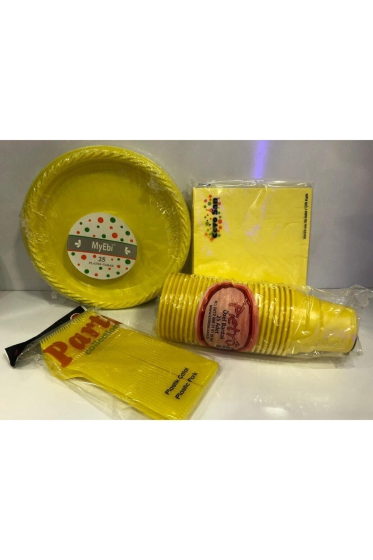 MYEBI Plastik Kullan At Doğum Günü Tabak Bardak Çatal Peçete(sarı)