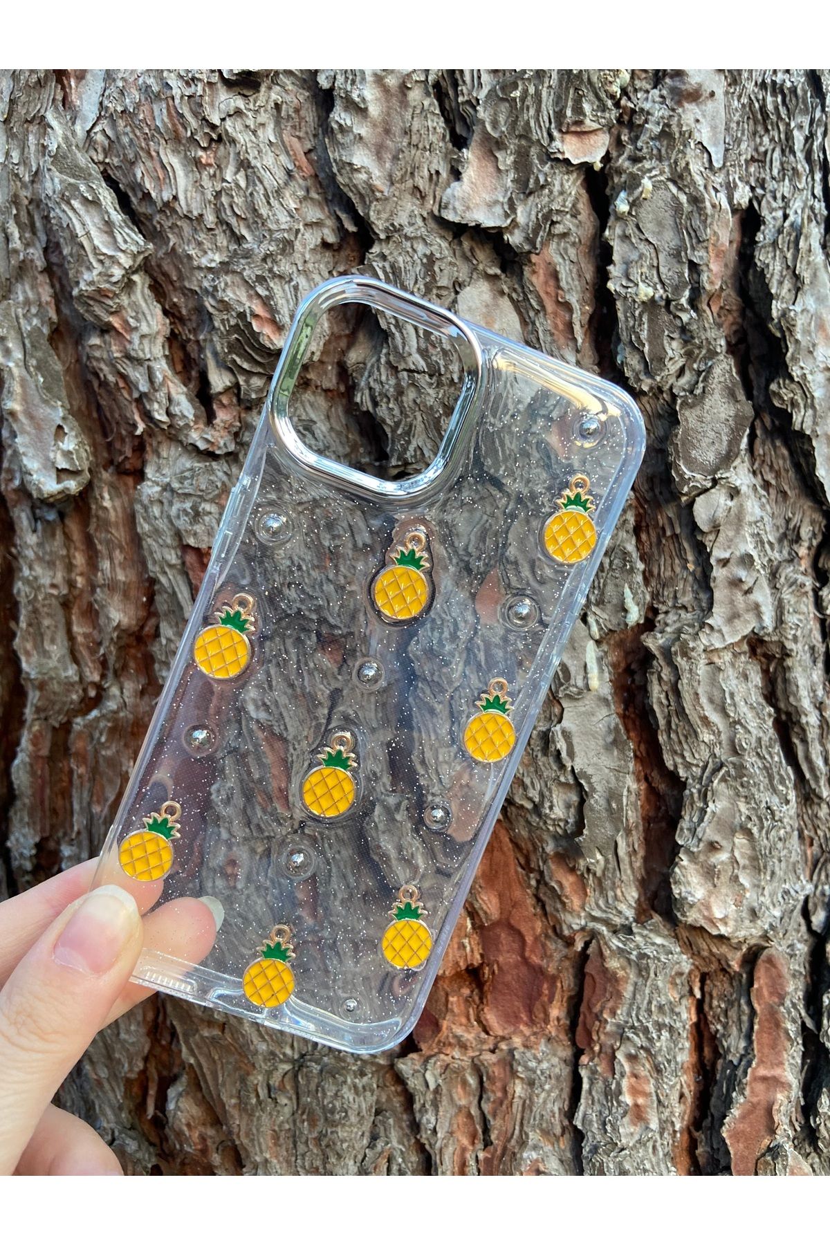 Tasarım Kılıf EXPRESTEN İPHONE 13 - 14 Uyumlu Şeffaf Ananas Epoksili Kılıf