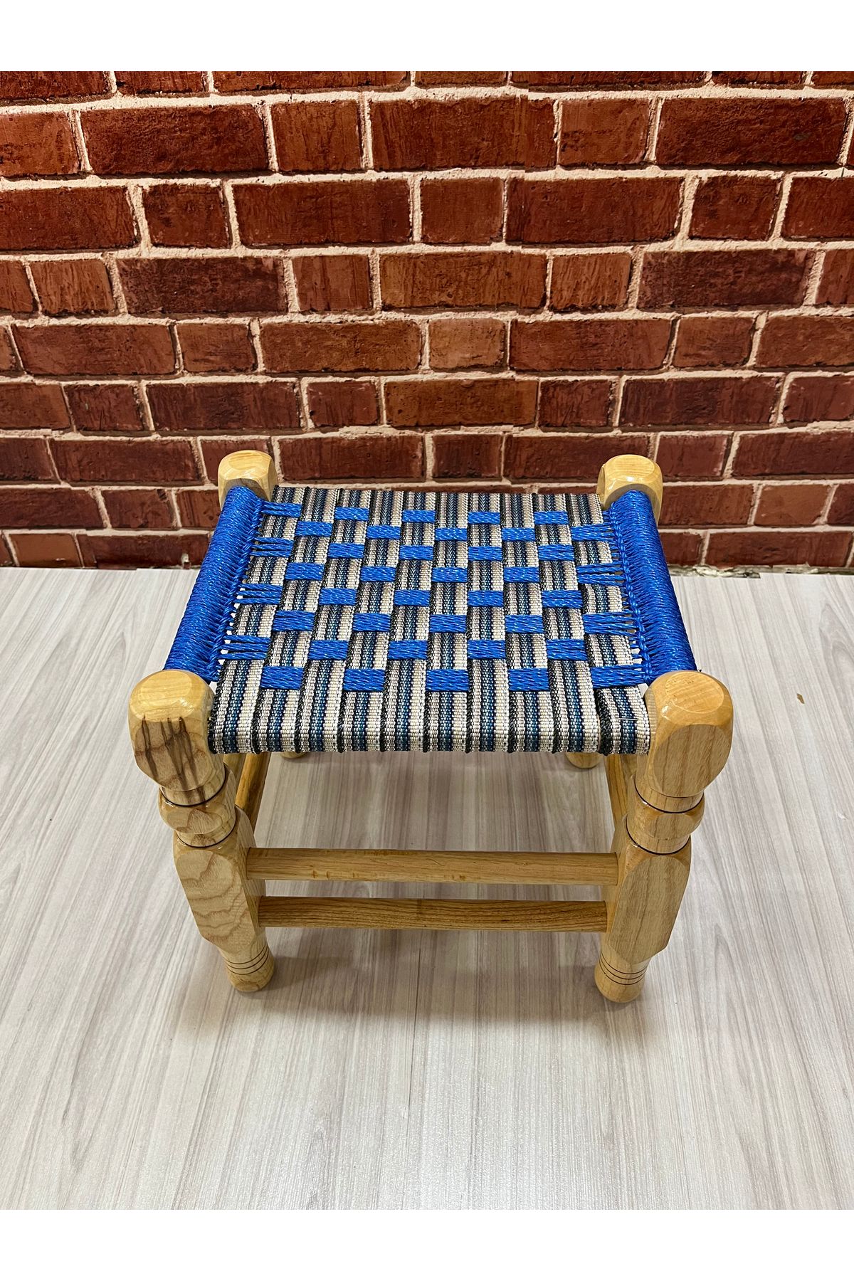 KAÇKAR KUZİNE SOBA EL YAPIMI AHŞAP TABURE İSKEMLE SANDALYE (MAVİ BEYAZ)