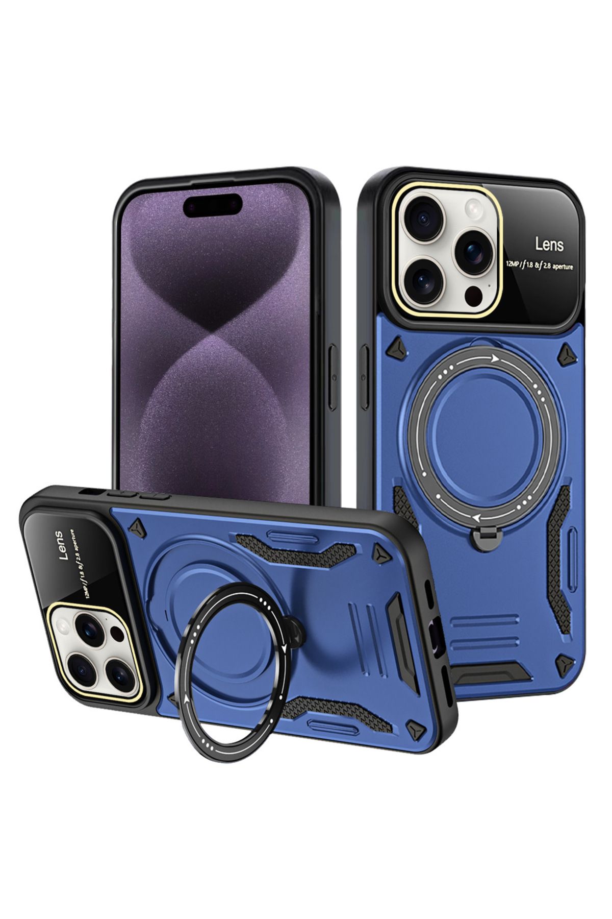 Rivor Apple iPhone 16 Pro Max Kılıf Kamera Lens Korumalı Magsafe Destekli Manyetik Halka Standlı Kapak