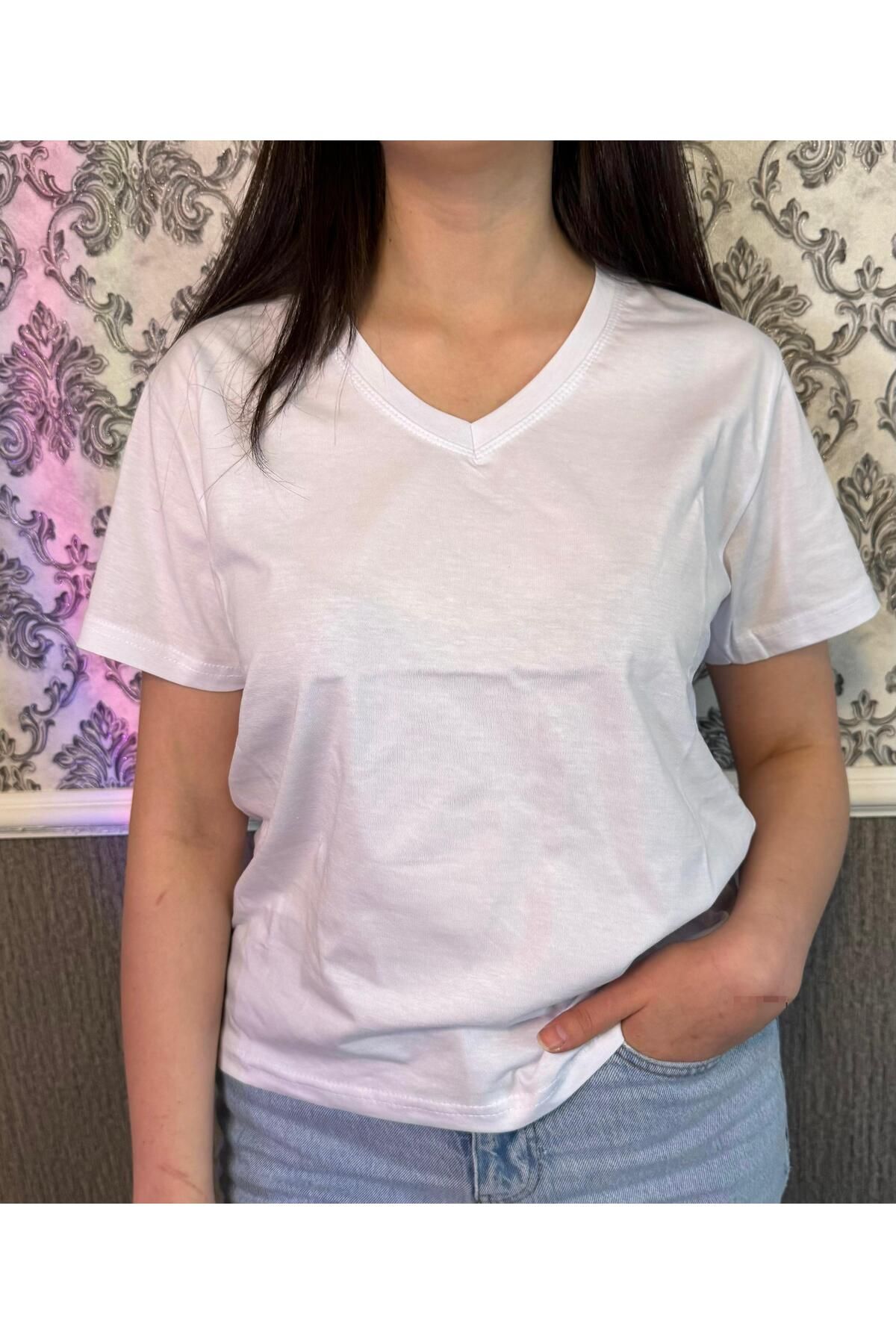 LASVİKA kadın düz v yaka tshirt