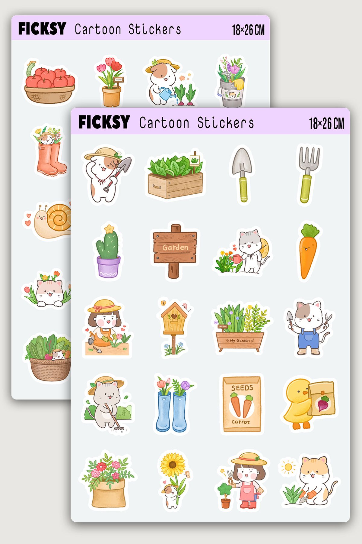 Ficksy Kawaii Sevimli Bahçıvan Sticker Seti - 40 Adet Etiket Çıkartma