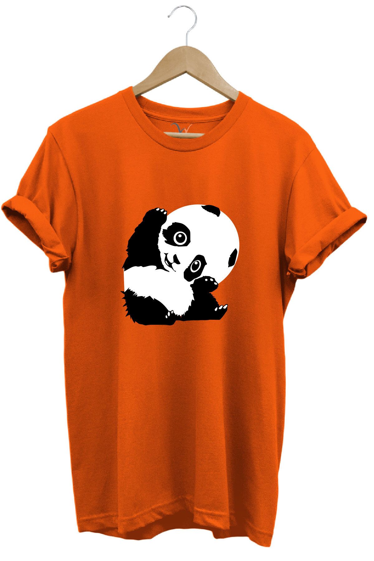 onsrawear Unisex Panda Figürlü %100 Pamuk Basic Bisiklet Yaka T-shirt