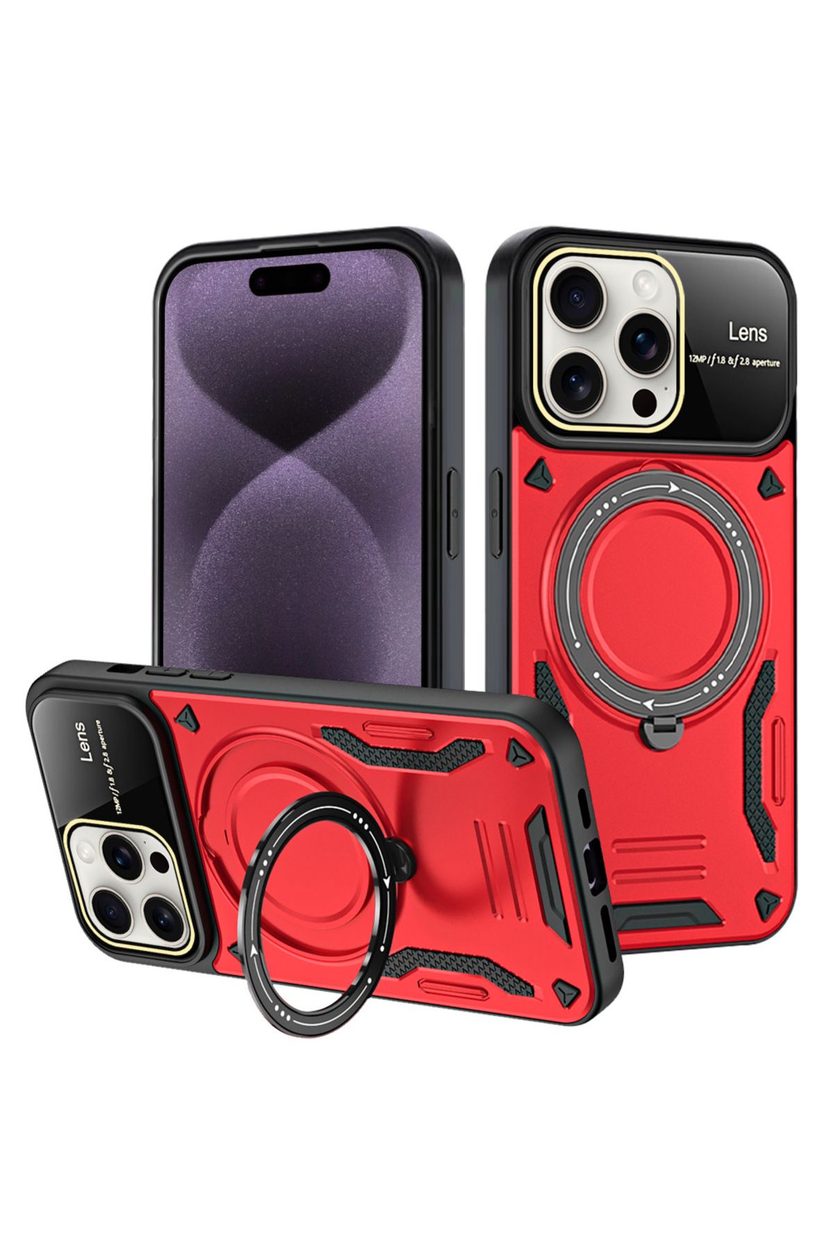 Rivor Apple iPhone 16 Pro Uyumlu Kılıf Kamera Lens Korumalı Magsafe Destekli Manyetik Halka Standlı Kapak