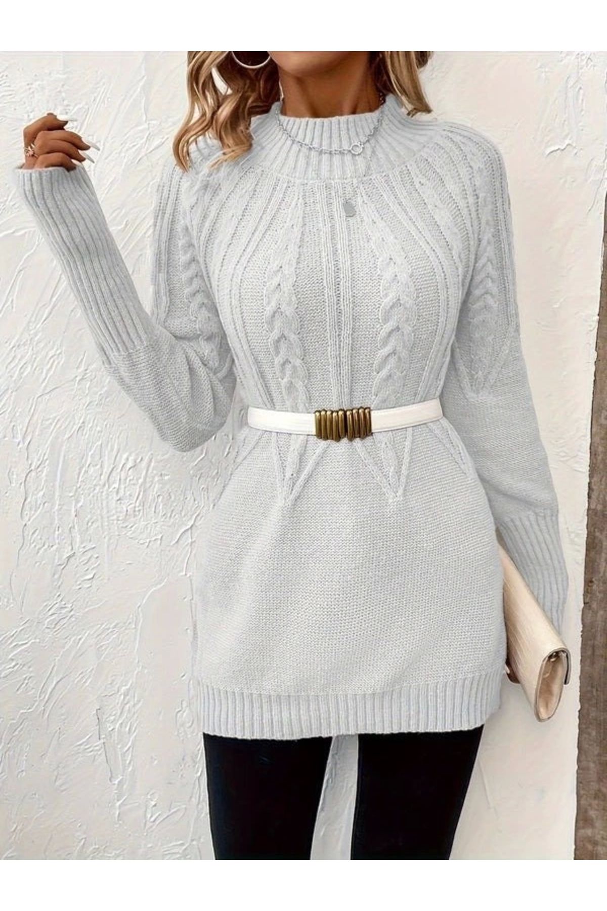 Butik Kadın Uzun Kollu Yarı Balıkçı Yaka Triko Bluz