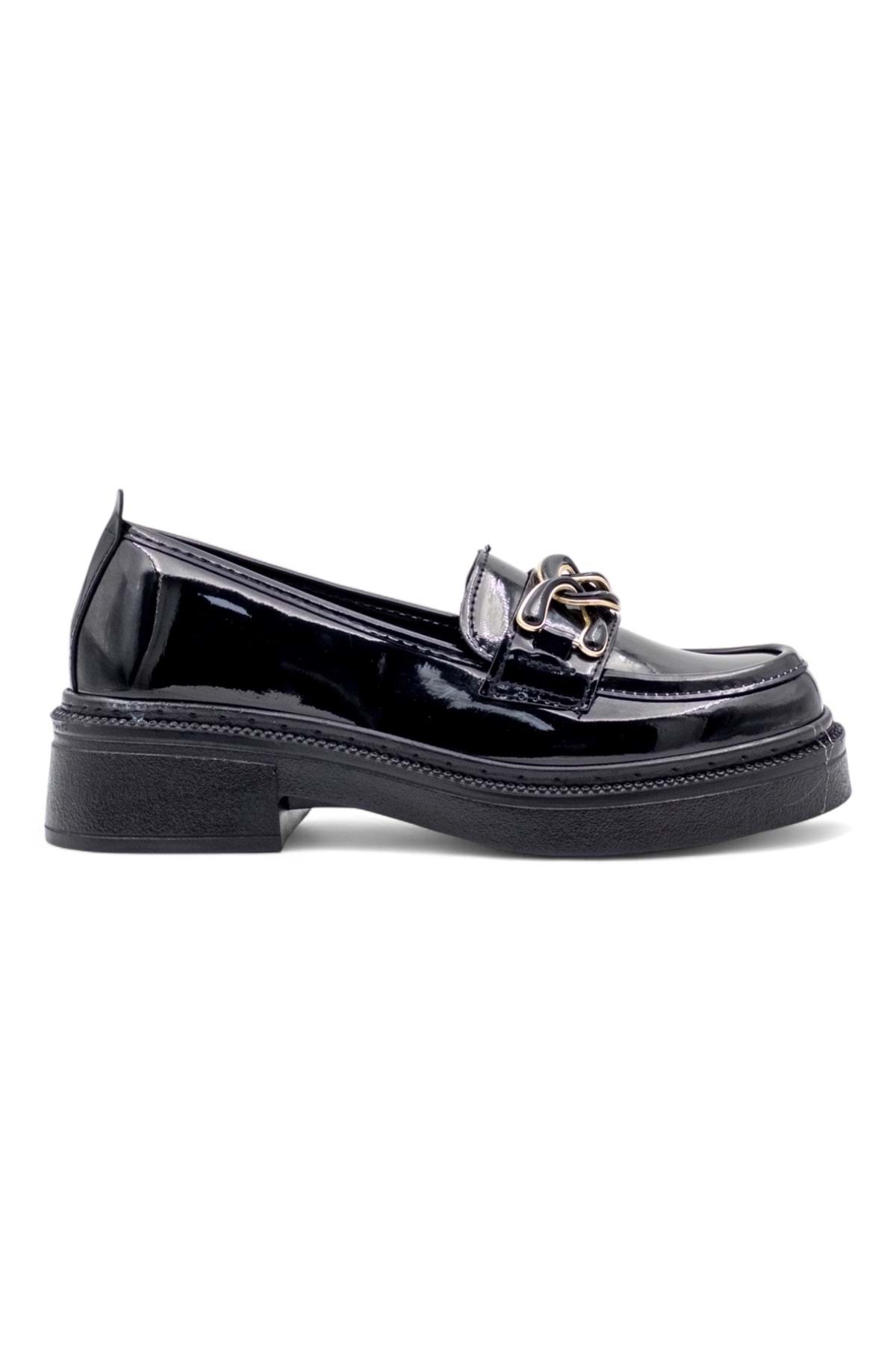 Şanzelize ŞANZELİZE TOKA DETAYLI KADIN LOAFER AYAKKABI RUGAN SİYAH
