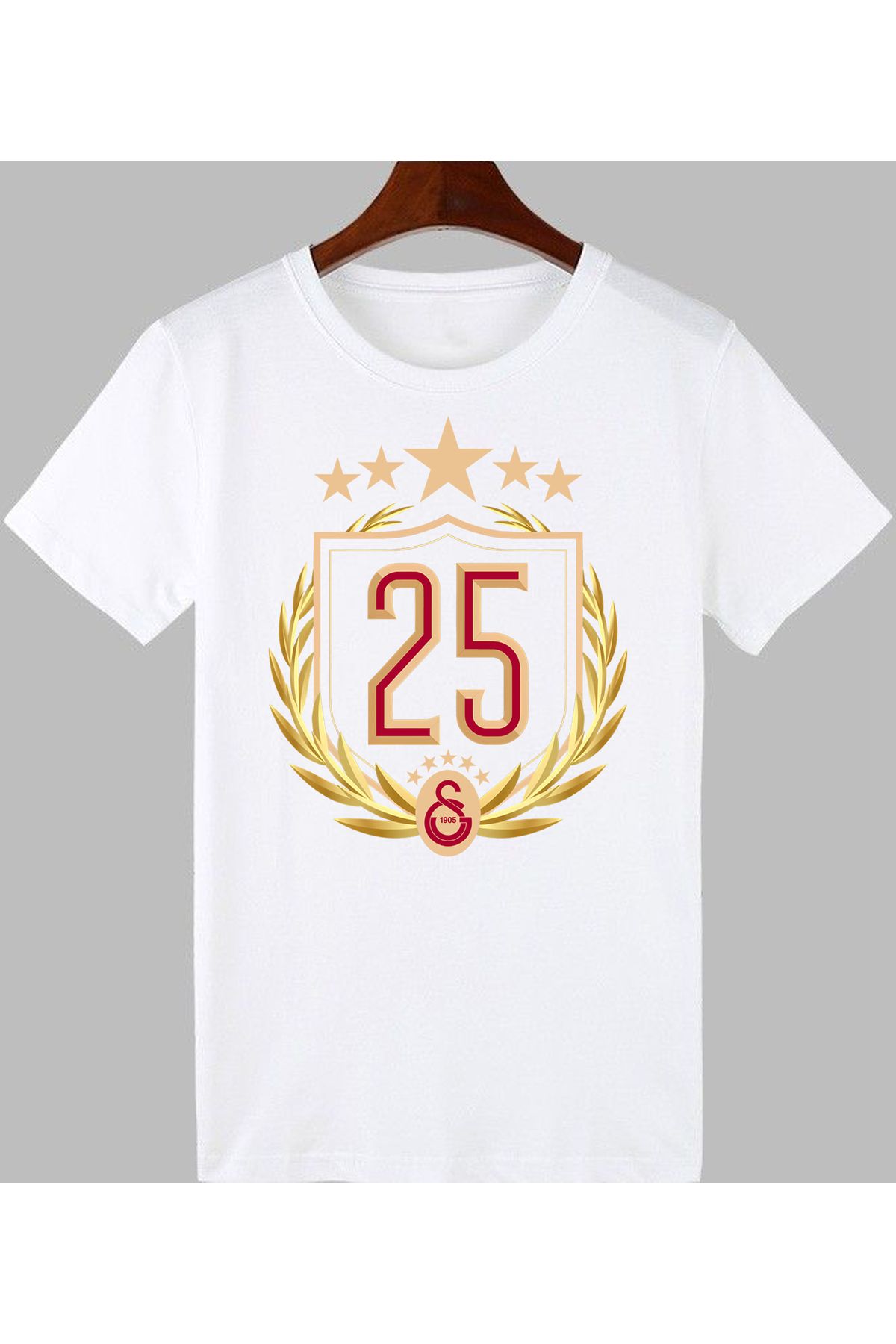 ErTaPassage Erkek 25.Şampiyonluk Beyaz Baskılı T-Shirt | %100 Pamuk | Rahat Kalıp | Günlük Kombin | Tasarım