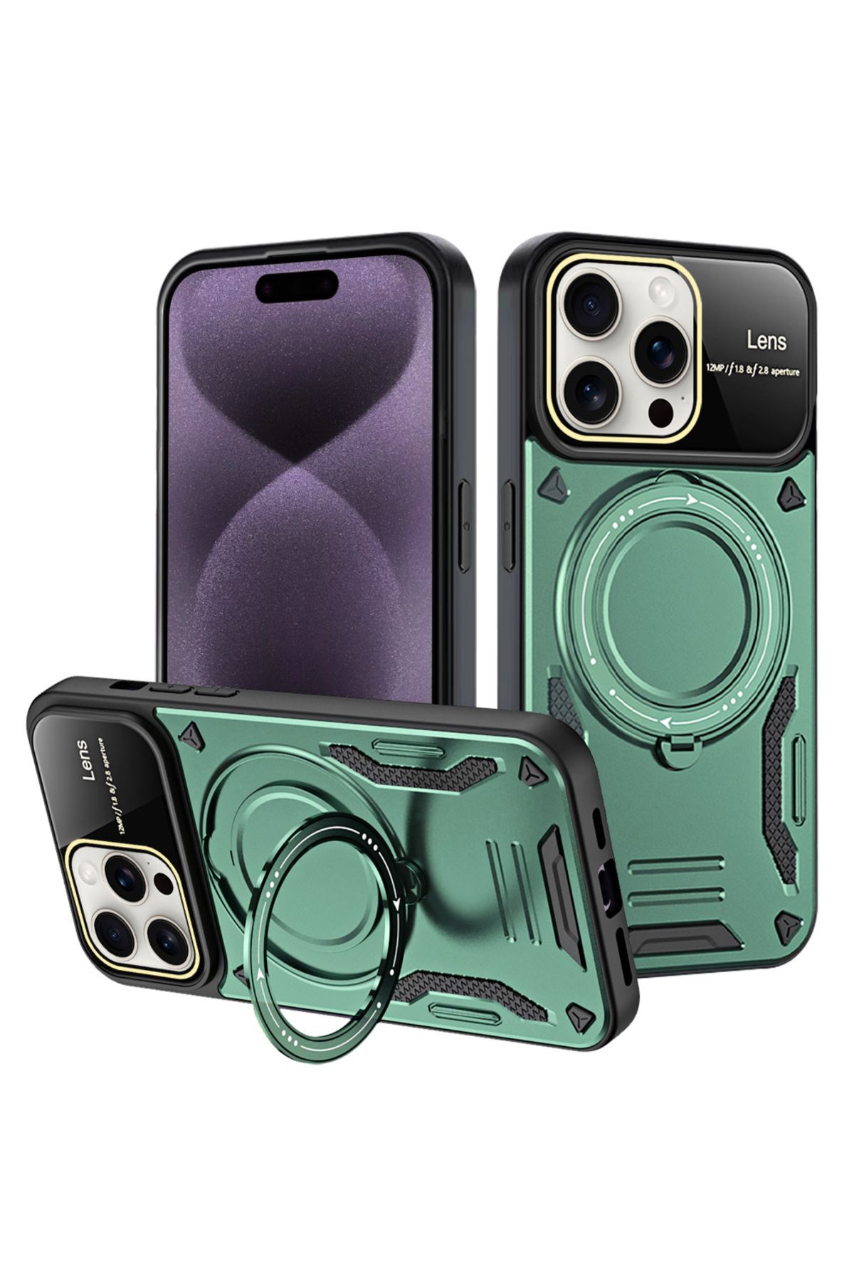 Rivor Apple iPhone 16 Pro Max Kılıf Kamera Lens Korumalı Magsafe Destekli Manyetik Halka Standlı Kapak