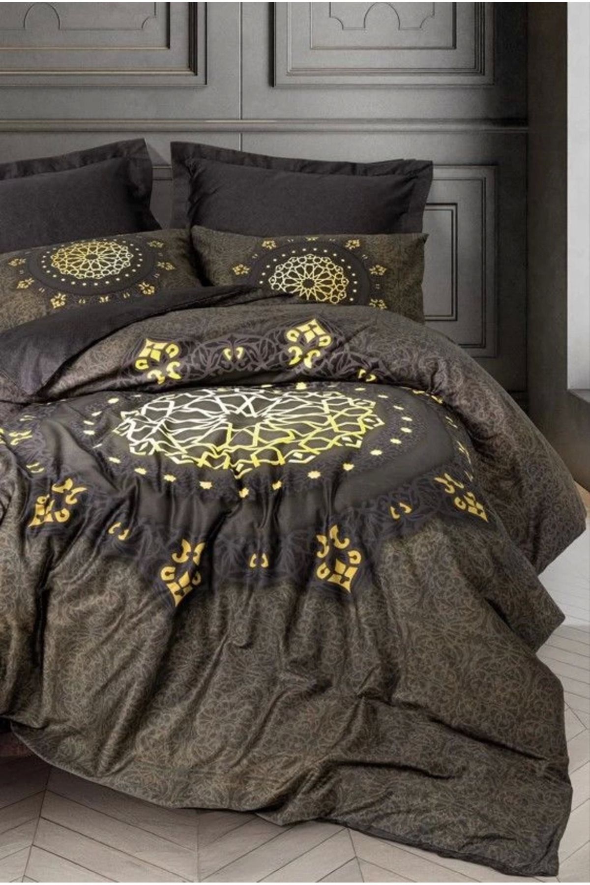 ÖYKÜ VE YİĞİT Cotton Box Palace Saten Çift Kişilik Nevresim Takımı Togay Antrasit