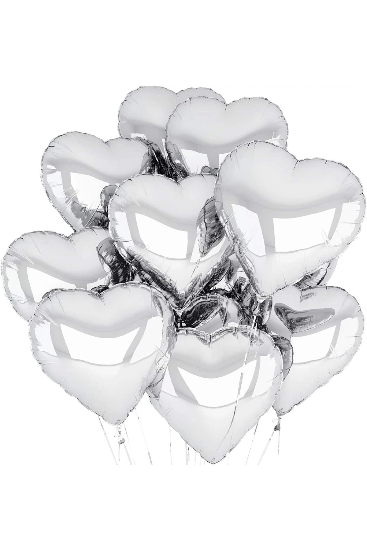 No8 Home Metalize Parlak Gümüş Kalp Şekilli Uçan Balon Folyo 18 İnç 45 Cm 10 Adet
