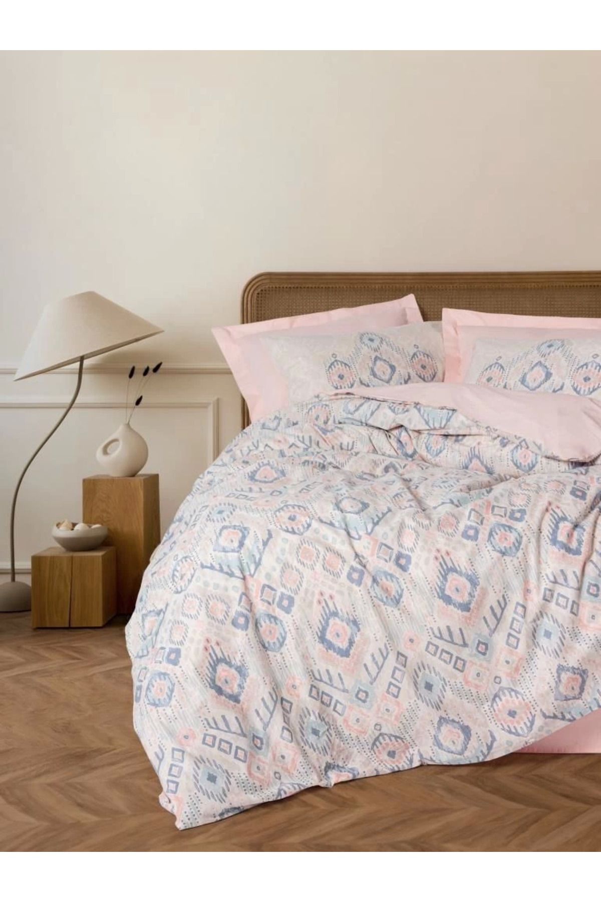 ÖYKÜ VE YİĞİT Cotton Box Etnich Nevresim Takımı Çift Kişilik Mosola Somon
