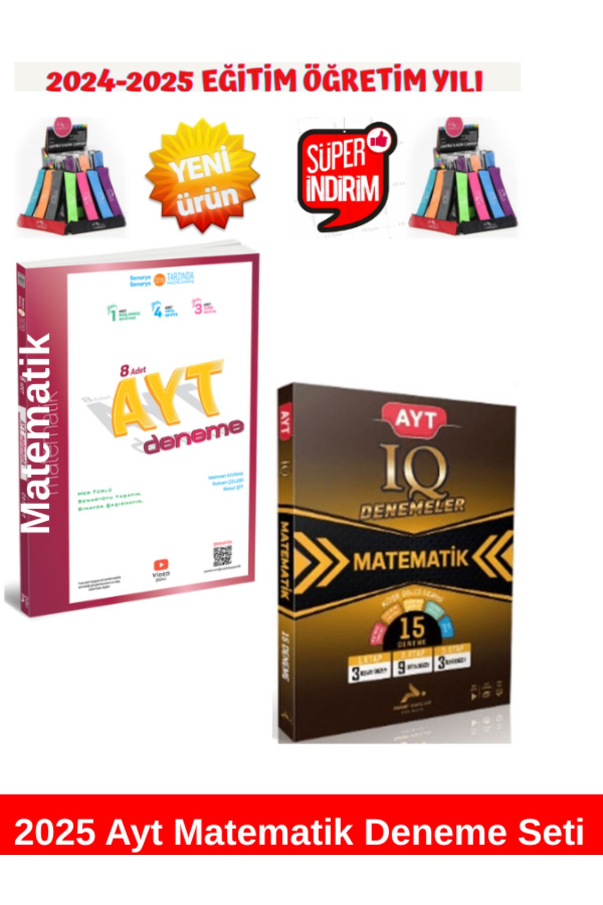 Üç Dört Beş Yayıncılık 2025 Ayt Matematik 8'li Deneme+Paraf IQ 2025 Ayt Matematik 15 Li Deneme Seti+Kalemlik