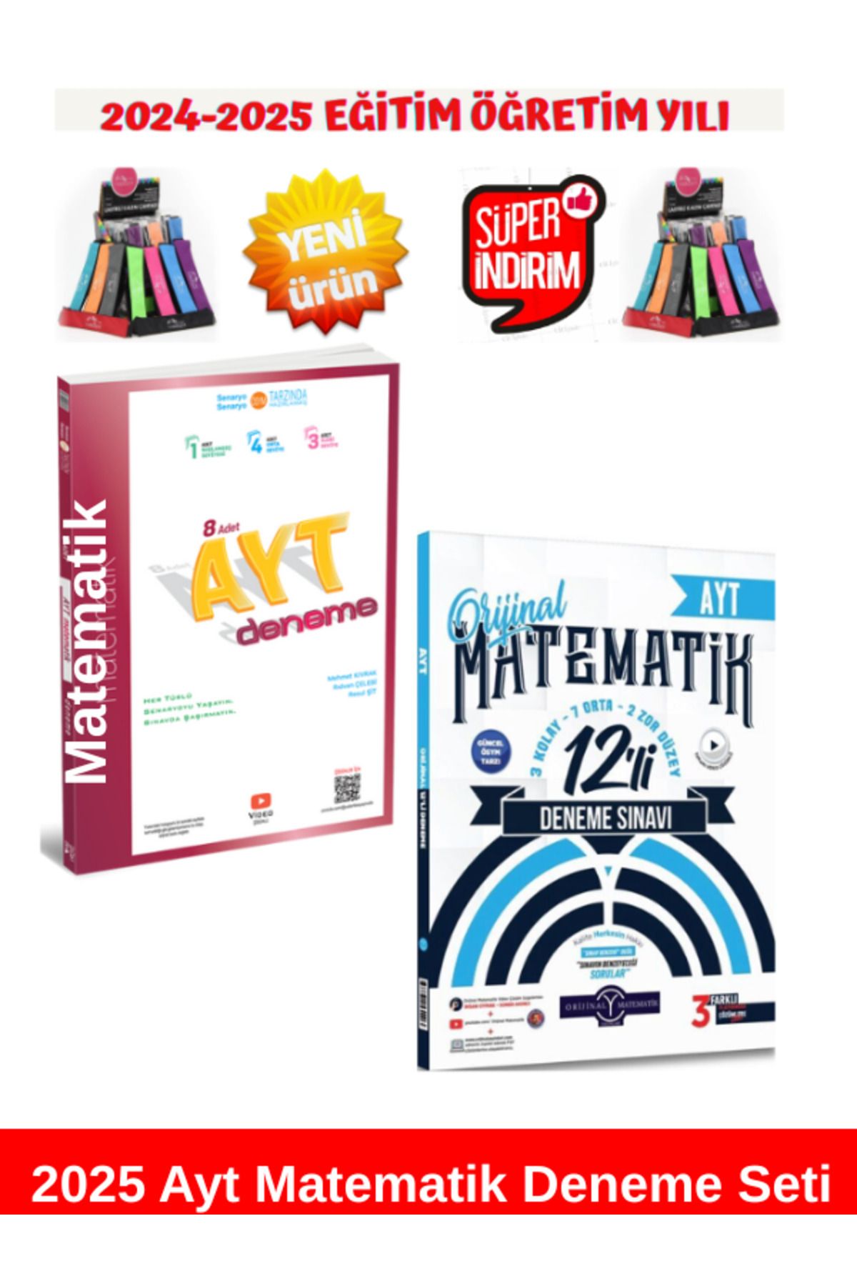 Üç Dört Beş Yayıncılık 2025 Ayt Matematik 8'li Deneme+Orijinal 2025 Ayt Matematik 12 Li Deneme Seti+Kalemlik