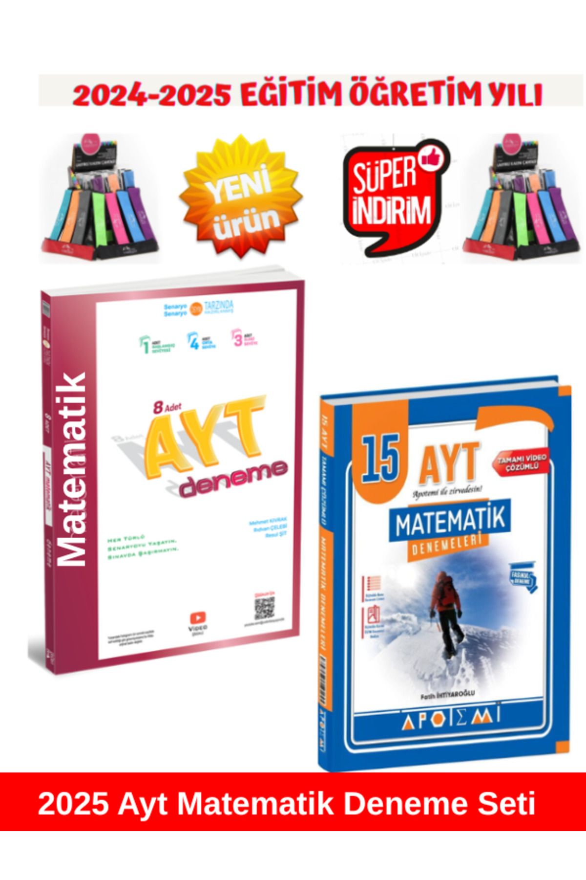 Üç Dört Beş Yayıncılık 2025 Ayt Matematik 8'li Deneme+Apotemi 2025 Ayt Matematik 15 Deneme Seti+Kalemlik