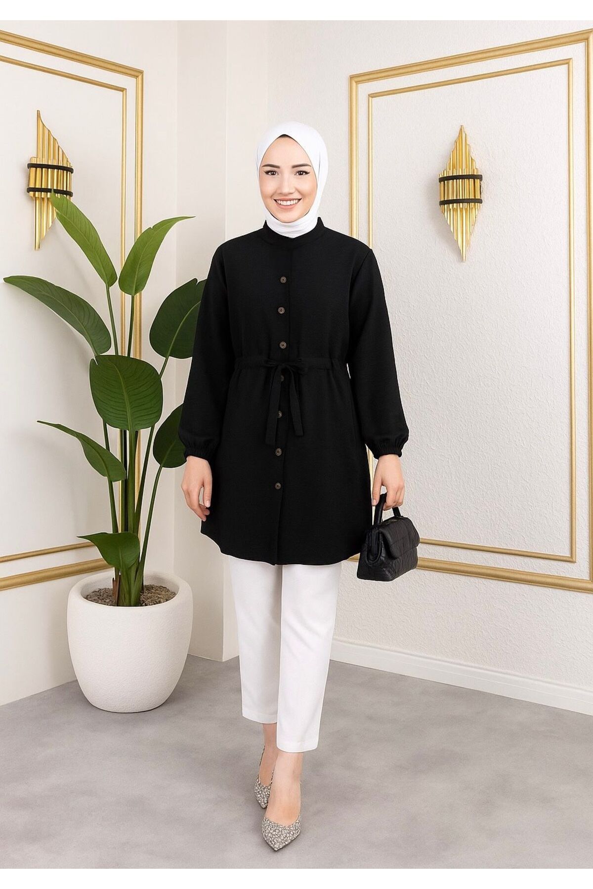 sd butique Kuşaklı Düğmeli Tunik – Rahat Kesim, Şıklık ve Sadelik Bir Arada