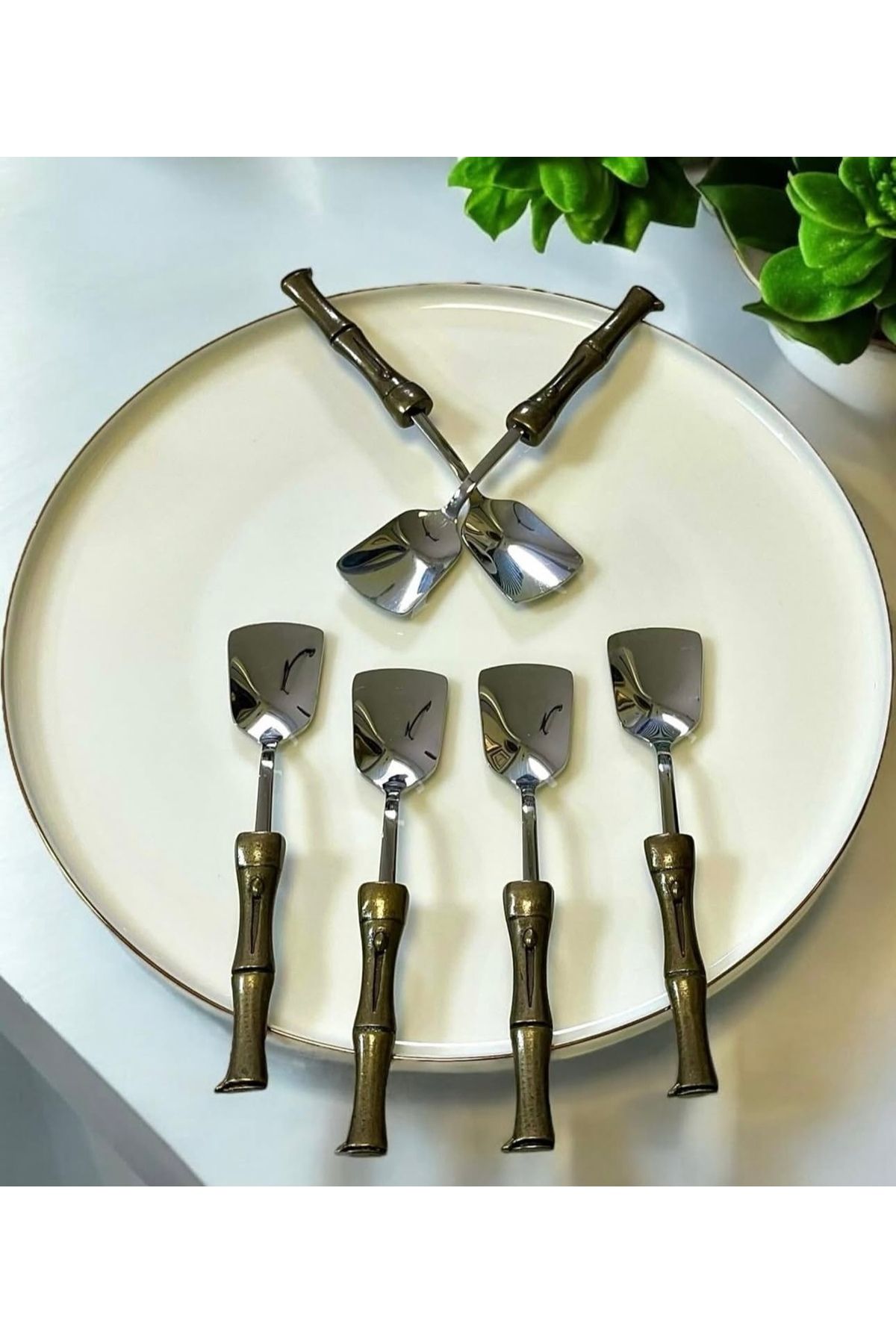 hediye ESTERHOMEDECOR 6’lı Bambu model dondurma kaşığı eskitme