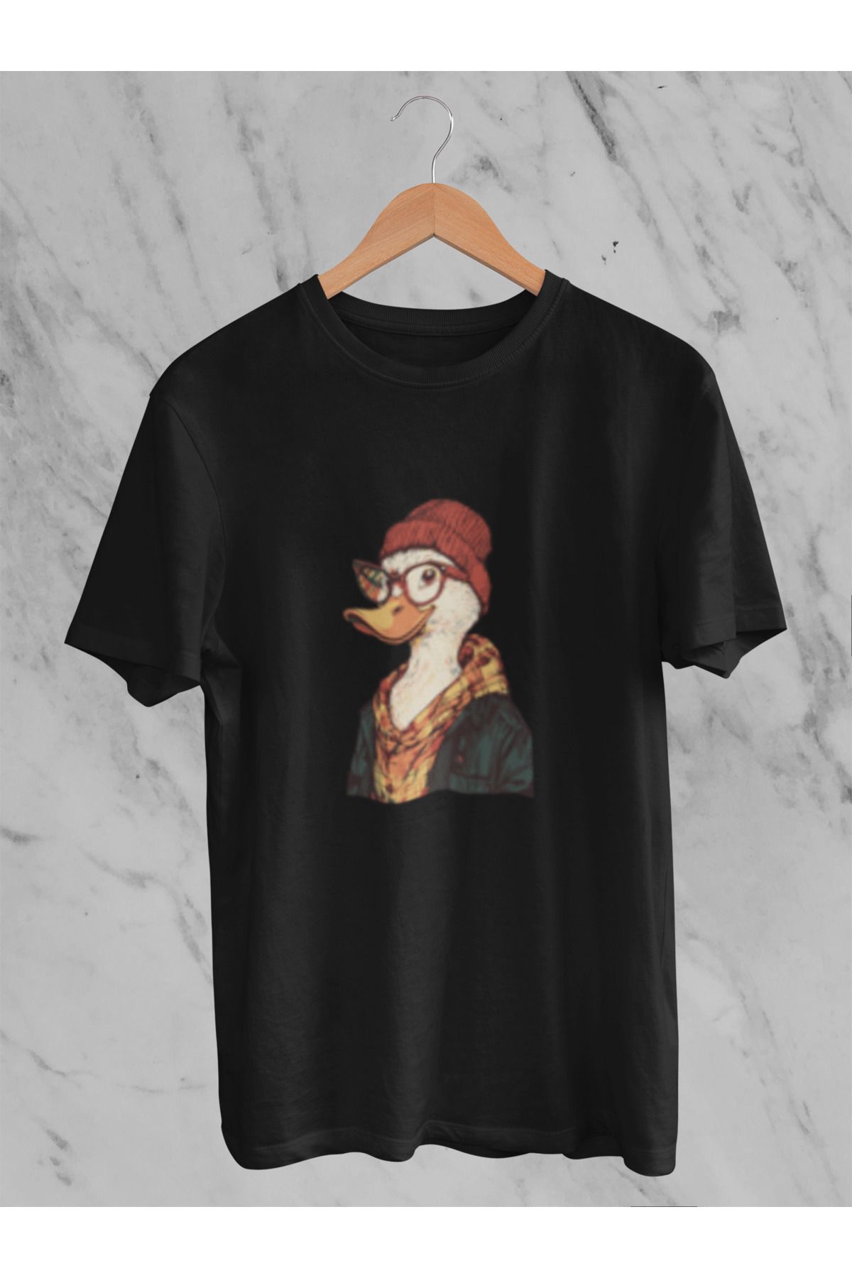 MG ÖRDEK BASKILI UNISEX BİSİKLET YAKA PAMUKLU OVERSIZE KALIP KISA KOLLU T-SHIRT