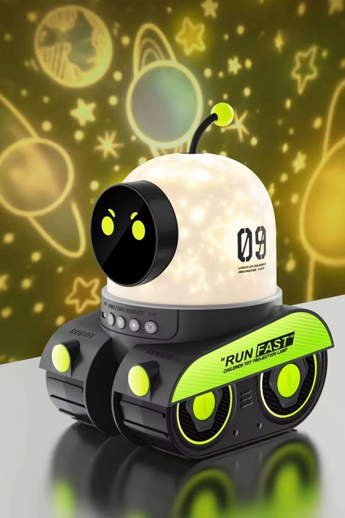 MELFSHOP Robot Projeksiyon Gece Lambası Hoparlörlü Şarjlı Yıldızlı Gökyüzü Temalı LED Projeksiyon Lambası