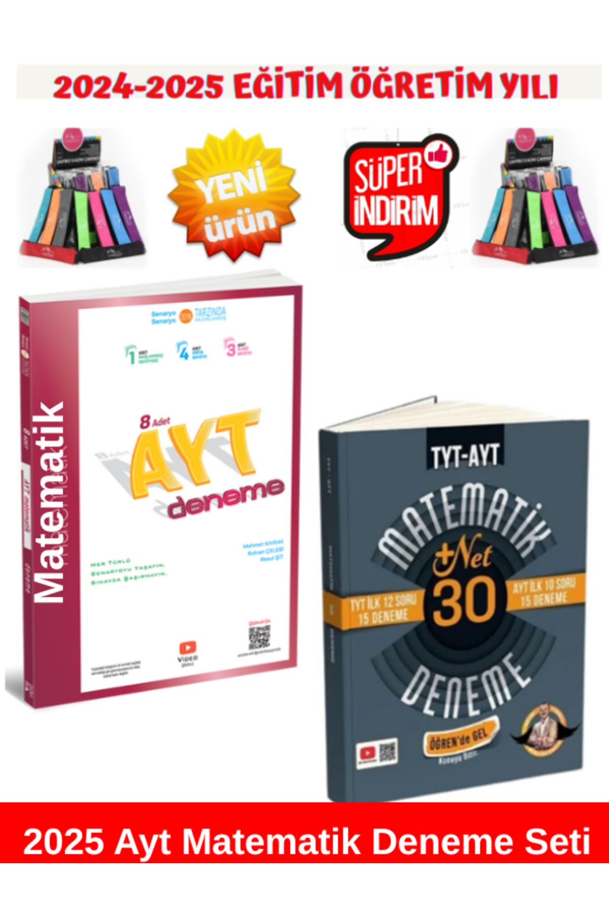 Üç Dört Beş Yayıncılık 2025 Ayt Matematik 8'li Deneme+Bıyıklı 2025 Matematik TYT İlk 12-AYT İlk 10 Soru Matematik 30 Deneme